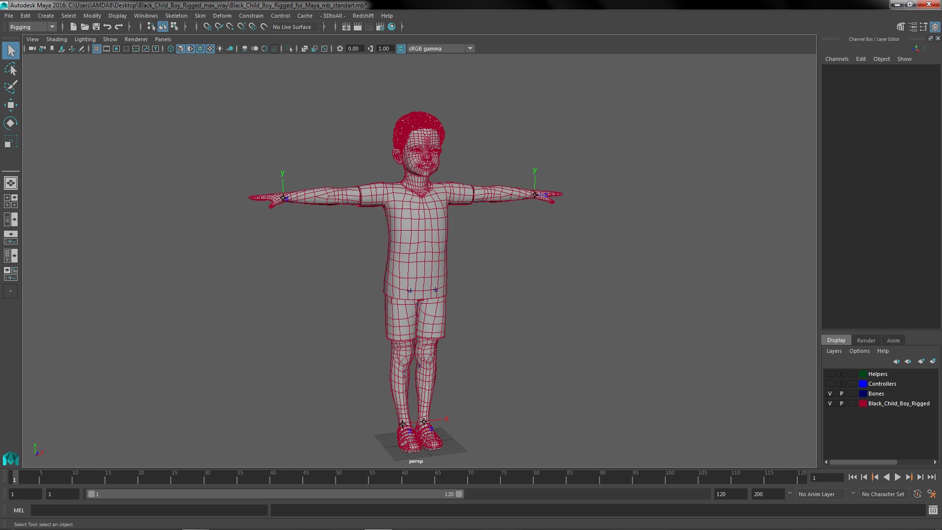 3D Black Child Boy Rigged for Maya