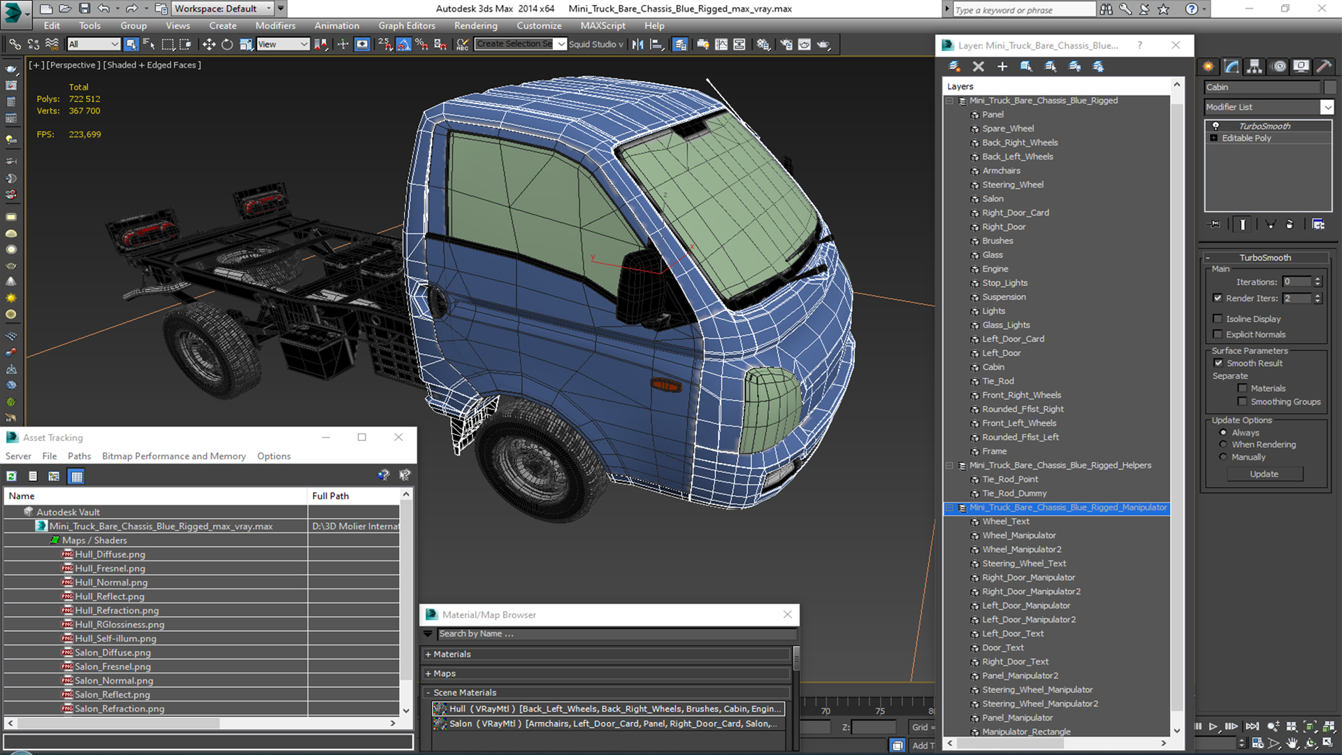 Mini Truck Bare Chassis Blue Rigged for Cinema 4D 3D model