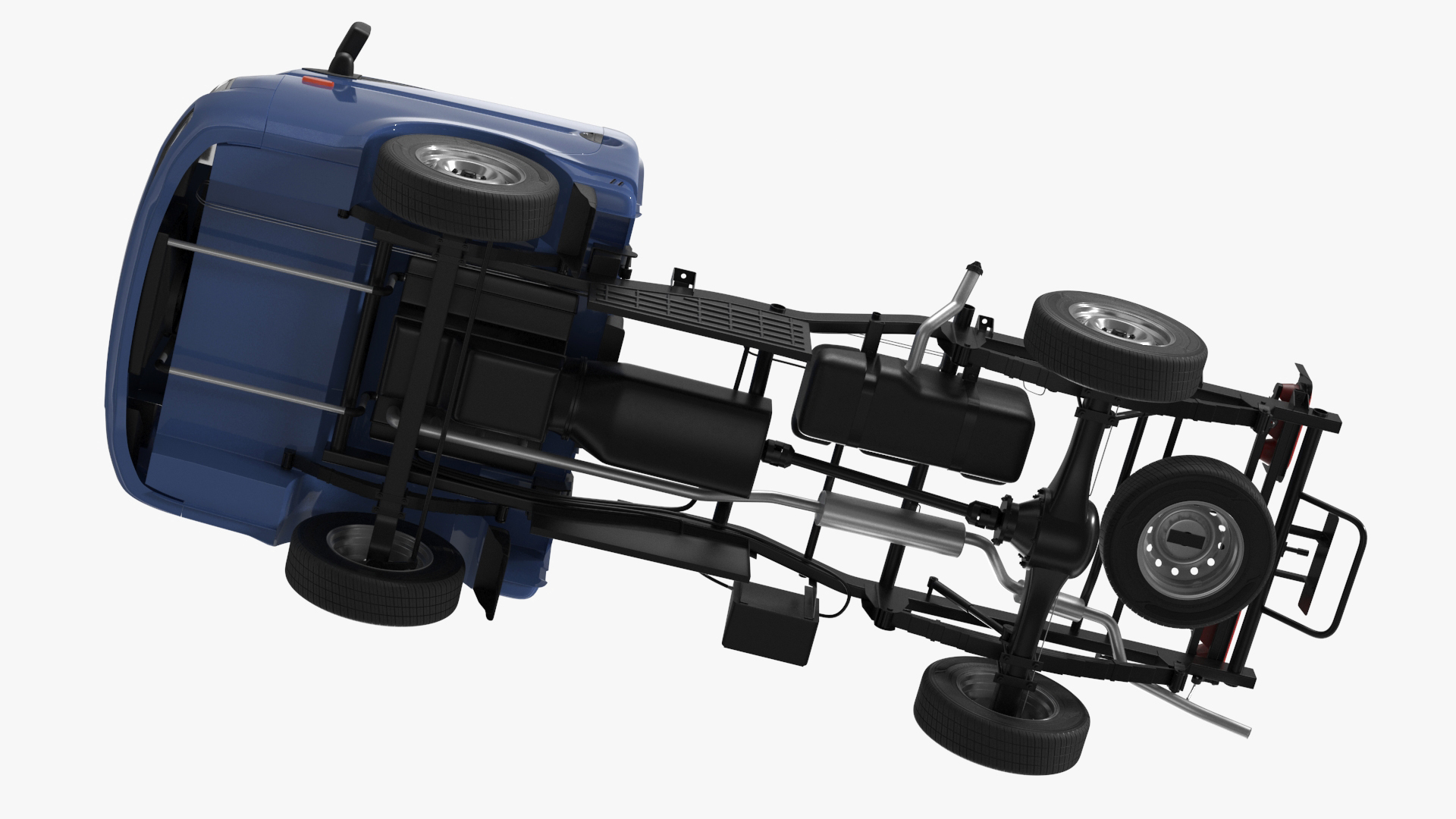 Mini Truck Bare Chassis Blue Rigged for Cinema 4D 3D model