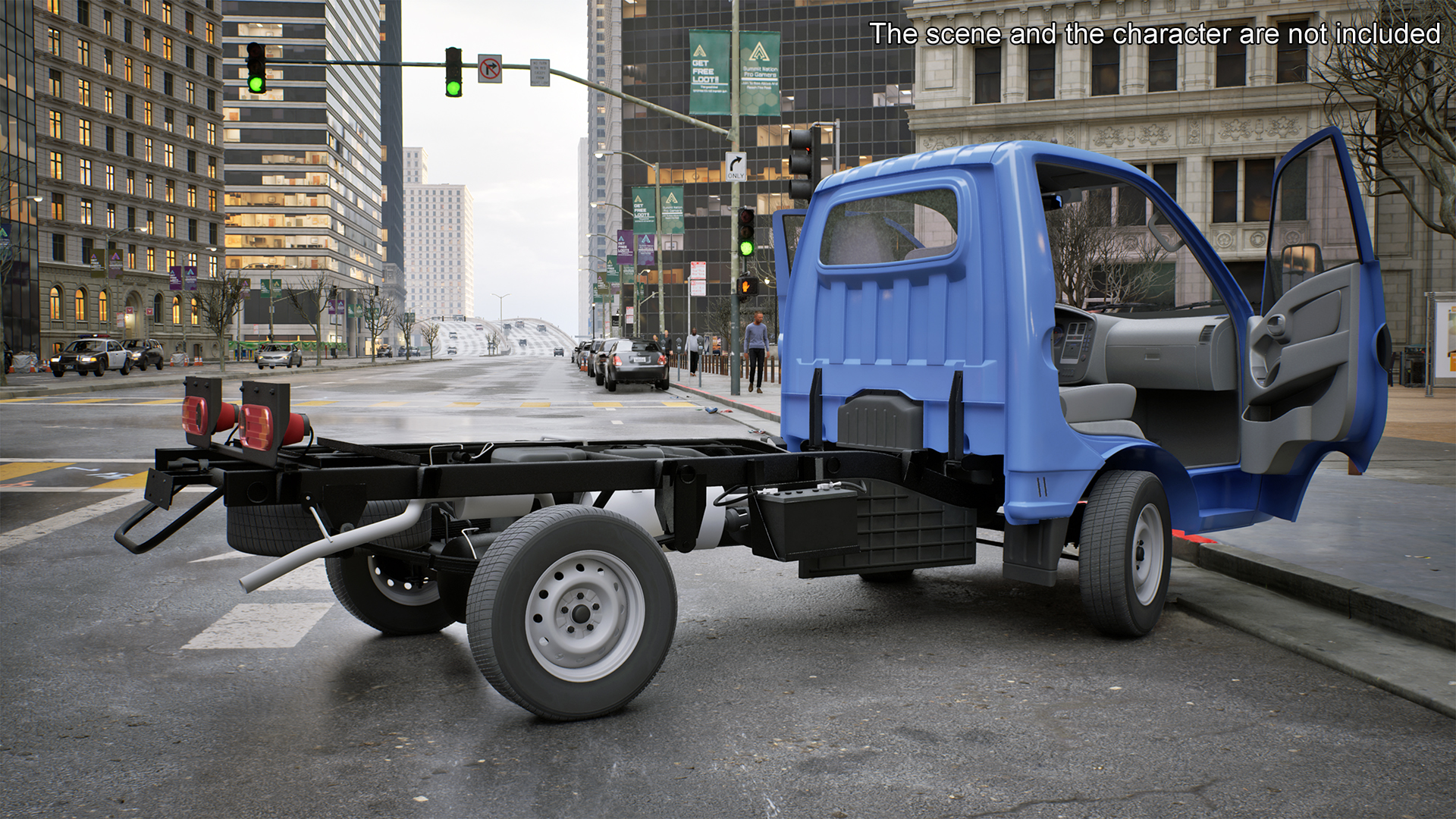 Mini Truck Bare Chassis Blue Rigged for Cinema 4D 3D model