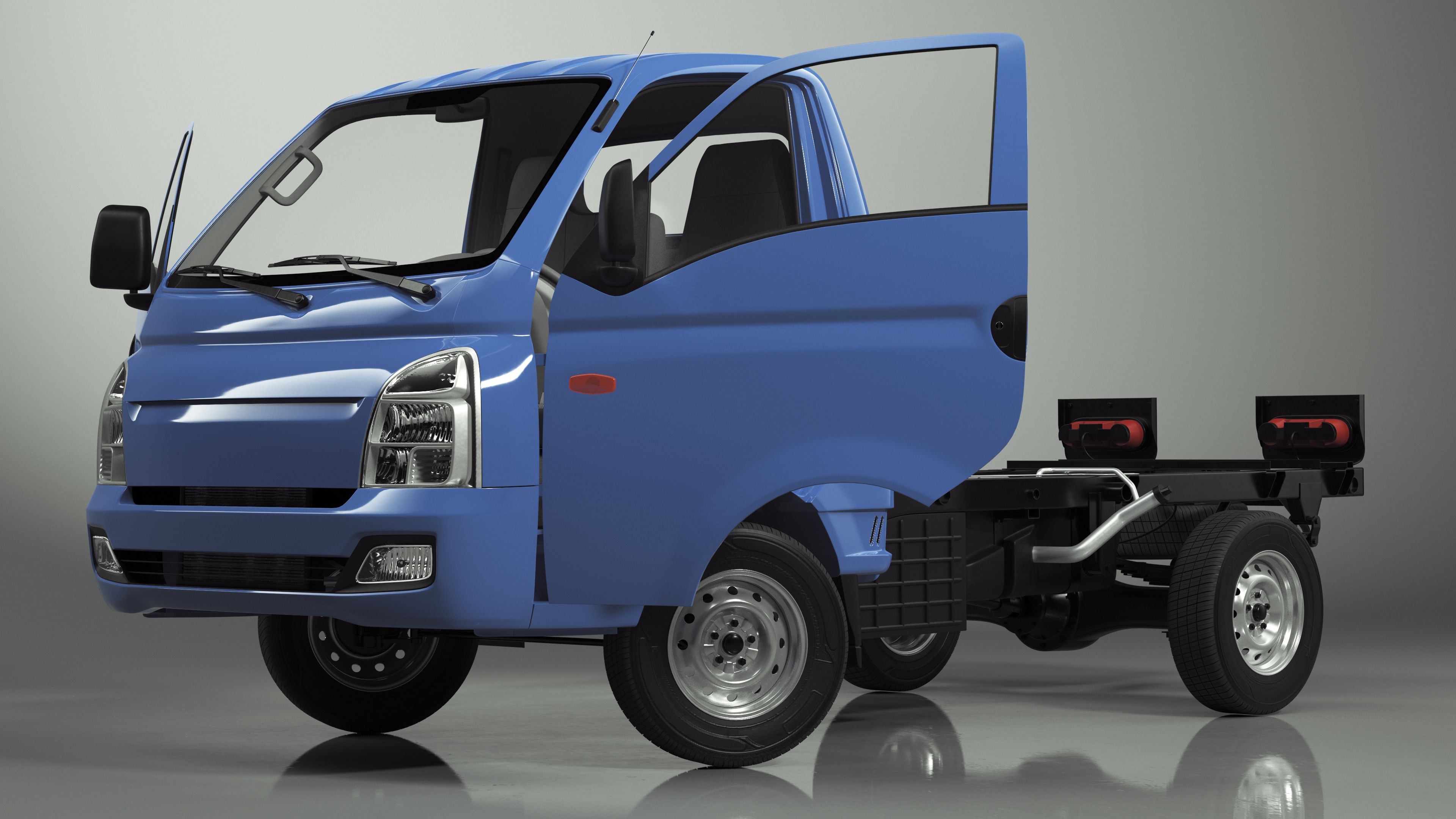 Mini Truck Bare Chassis Blue Rigged for Cinema 4D 3D model