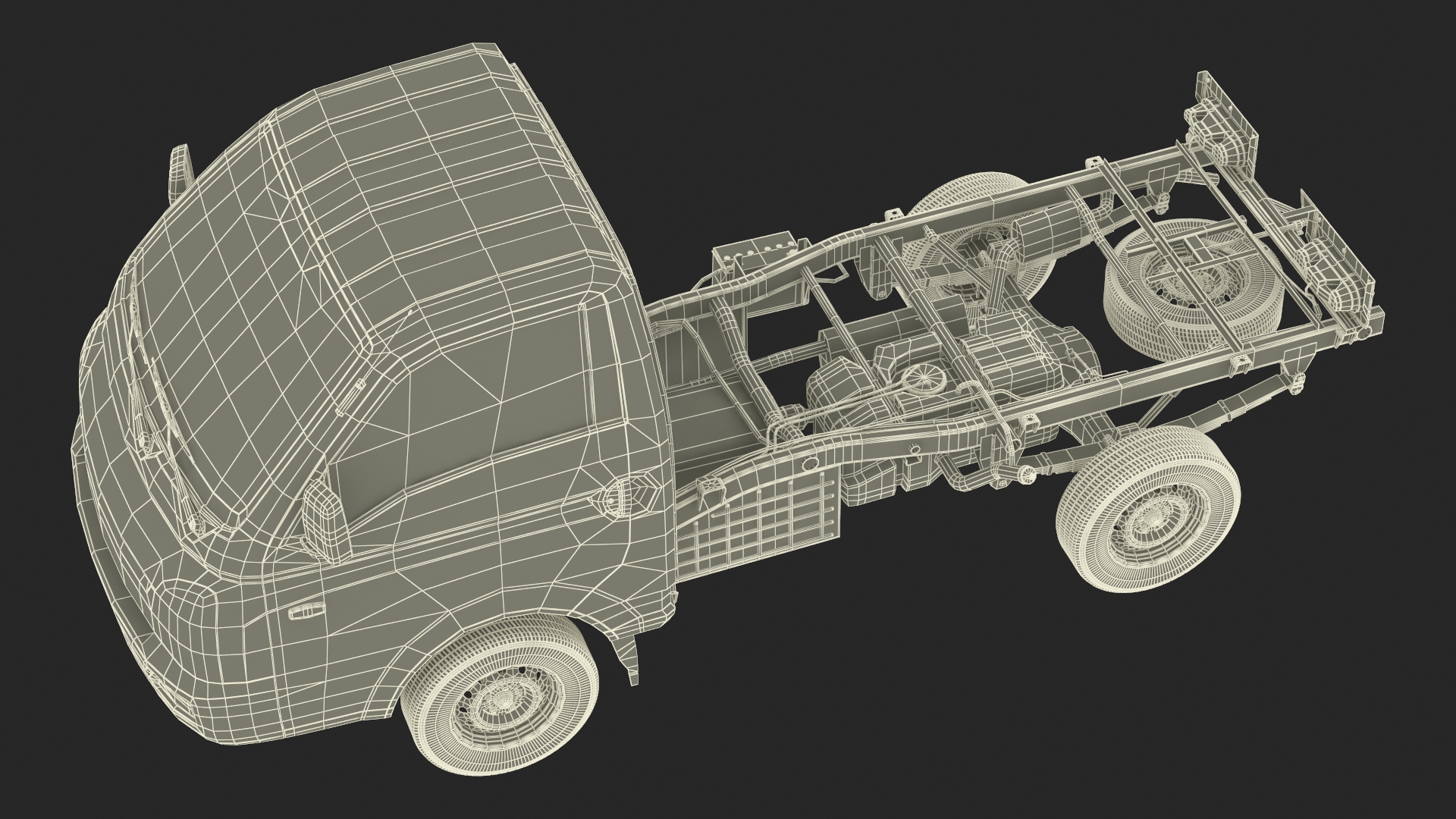 Mini Truck Bare Chassis Blue Rigged for Cinema 4D 3D model