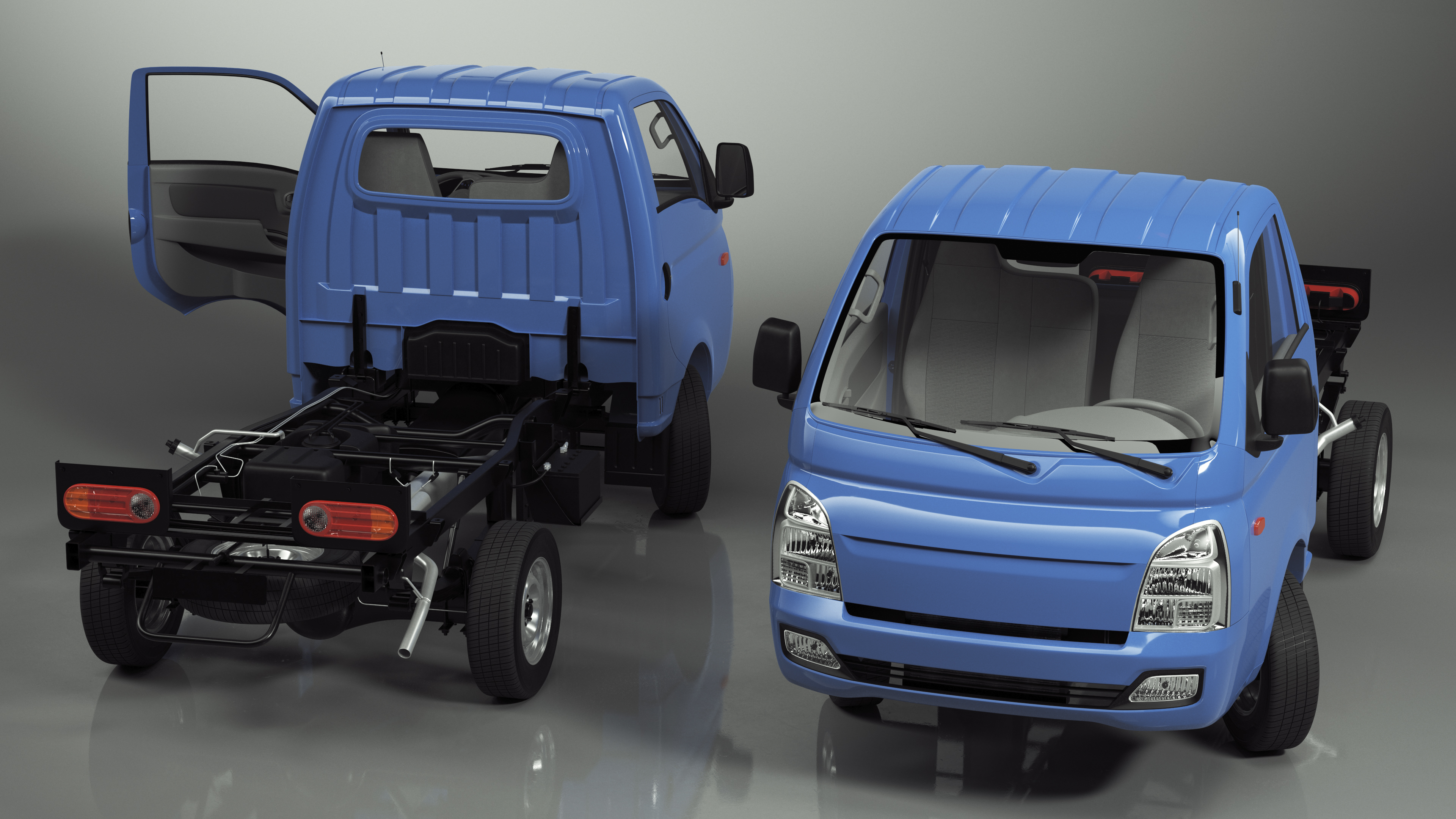 Mini Truck Bare Chassis Blue Rigged for Cinema 4D 3D model