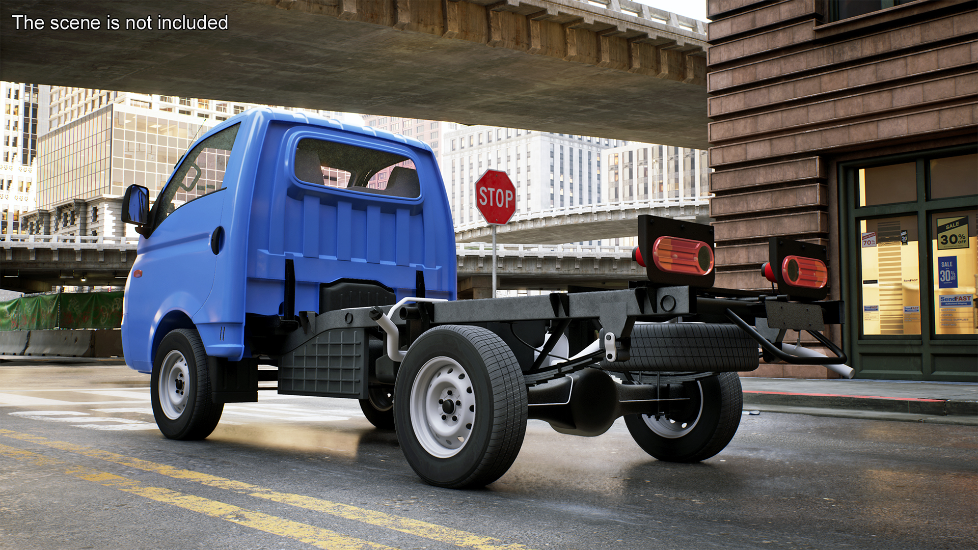 Mini Truck Bare Chassis Blue Rigged for Cinema 4D 3D model