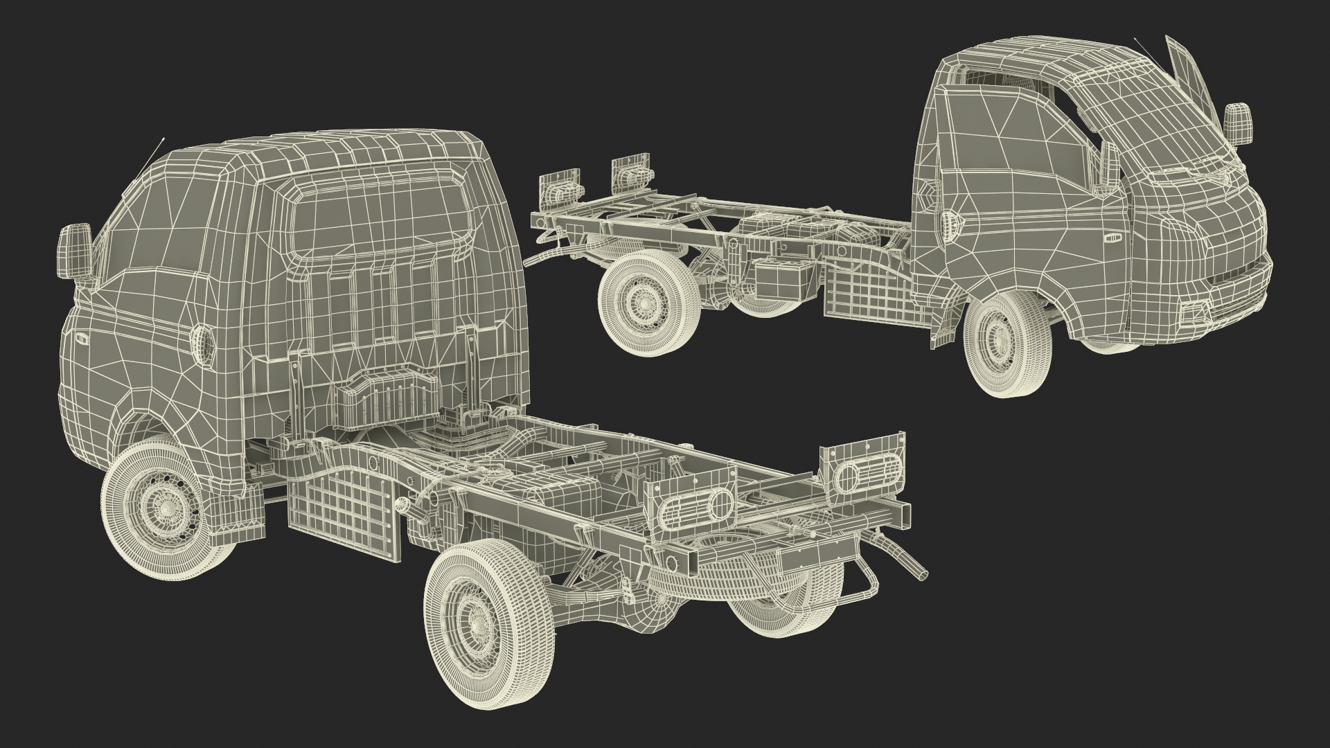 Mini Truck Bare Chassis Blue Rigged for Cinema 4D 3D model