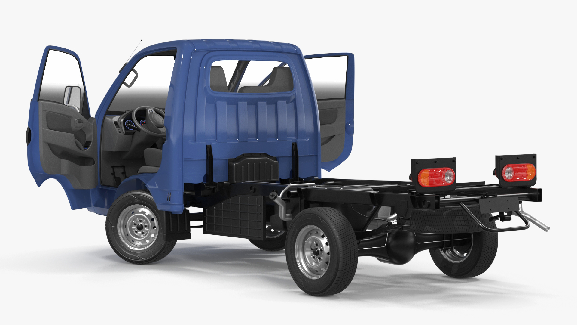 Mini Truck Bare Chassis Blue Rigged for Cinema 4D 3D model