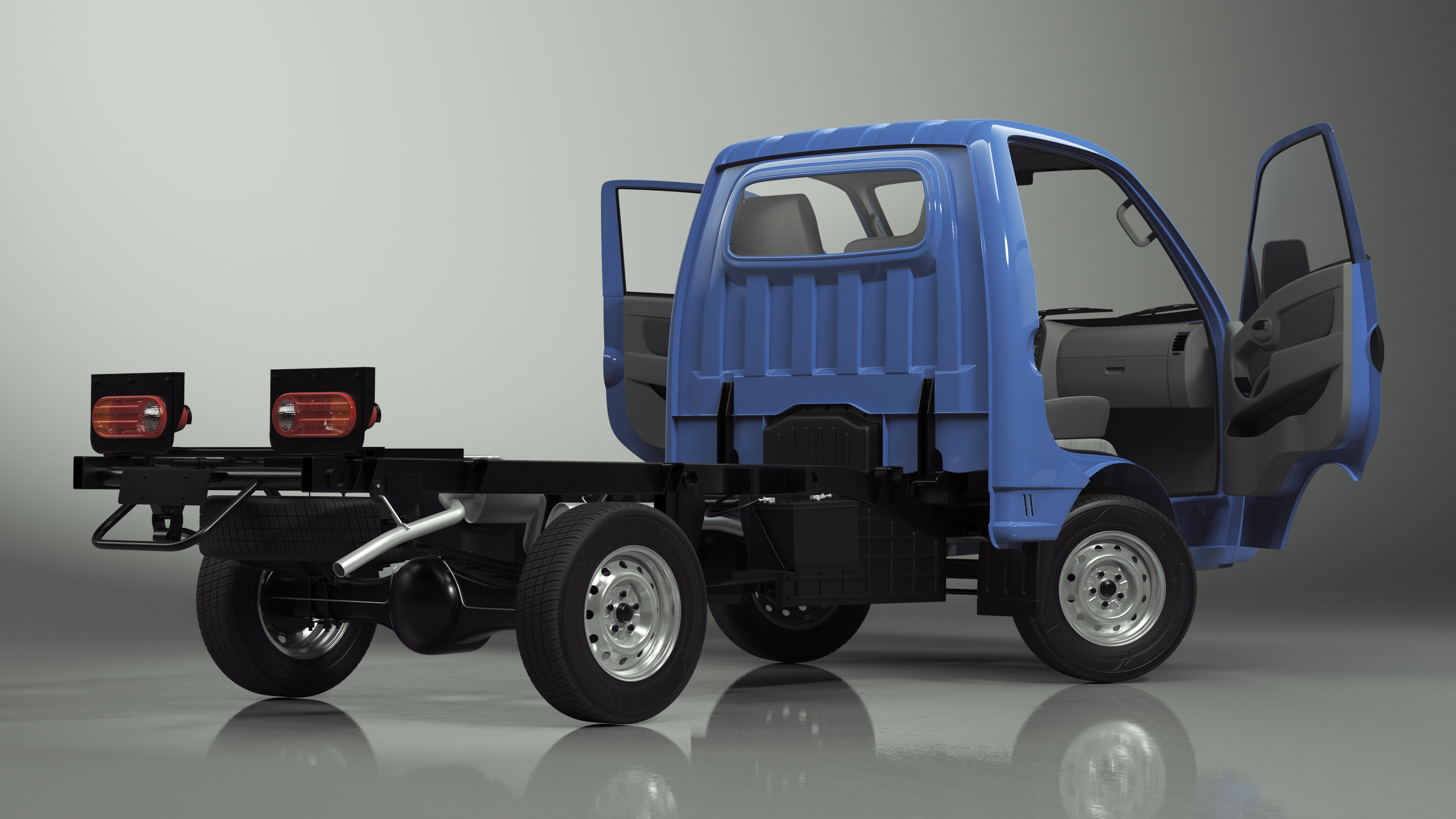 Mini Truck Bare Chassis Blue Rigged for Cinema 4D 3D model