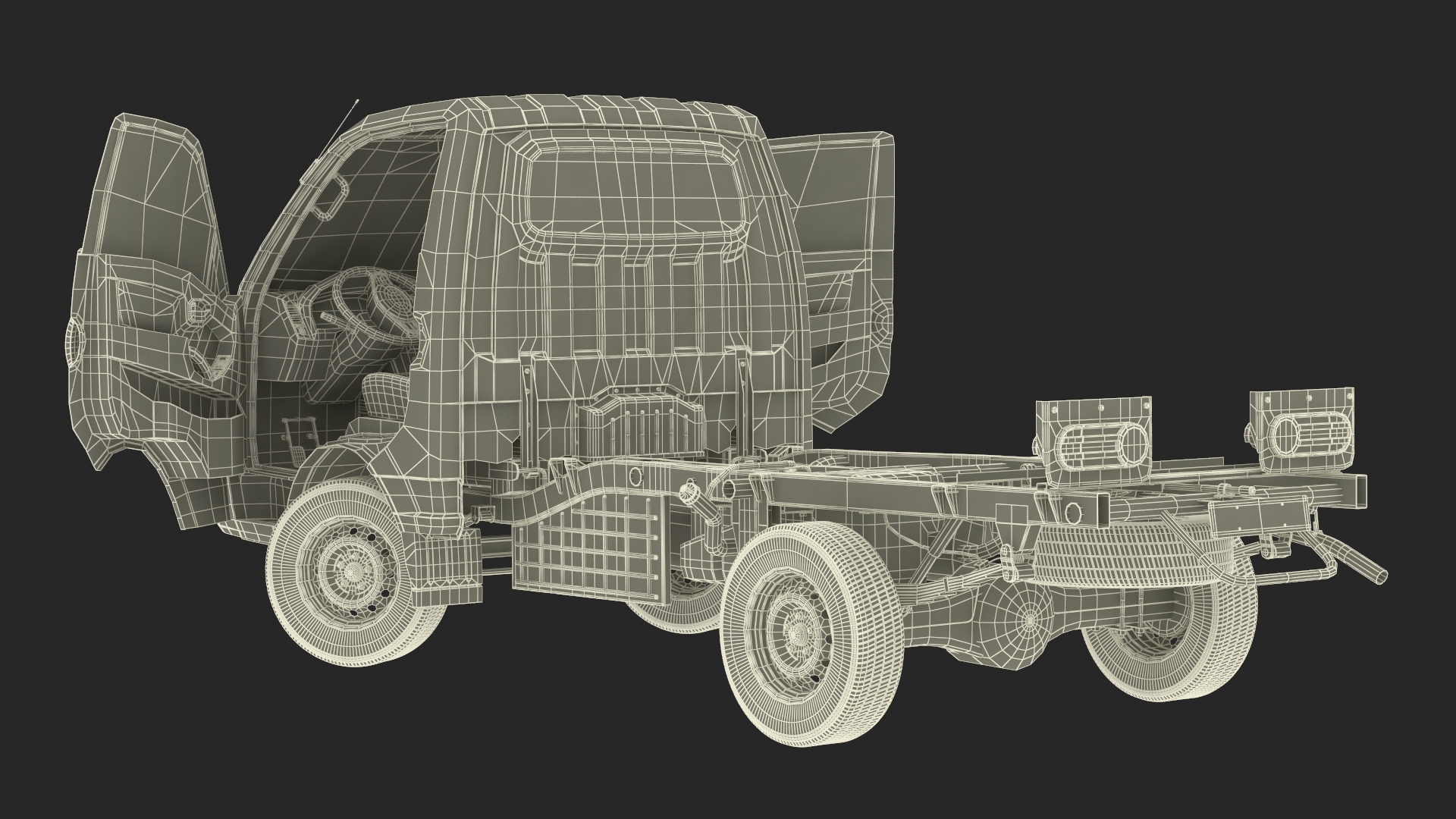 Mini Truck Bare Chassis Blue Rigged for Cinema 4D 3D model