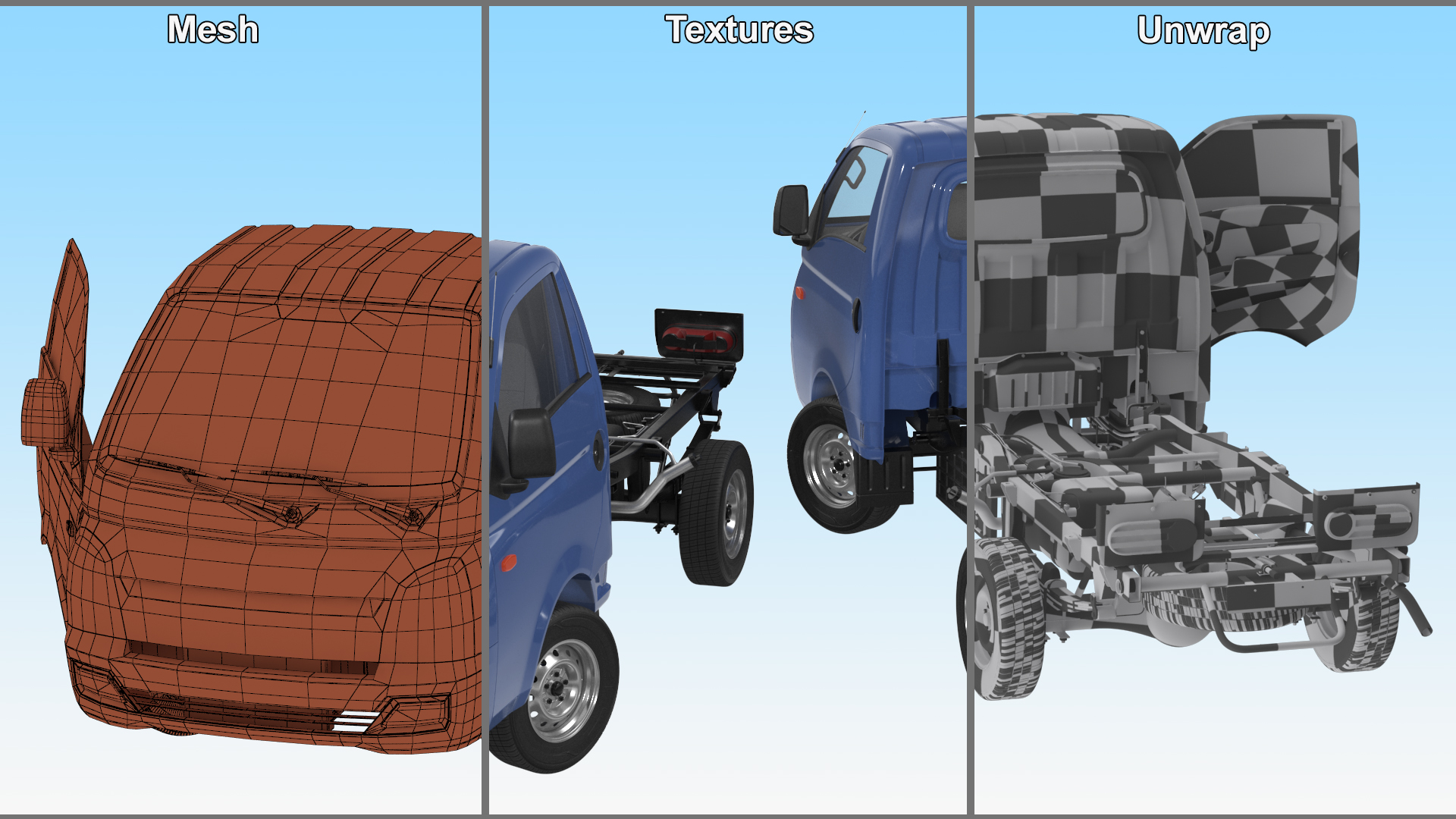 Mini Truck Bare Chassis Blue Rigged for Cinema 4D 3D model