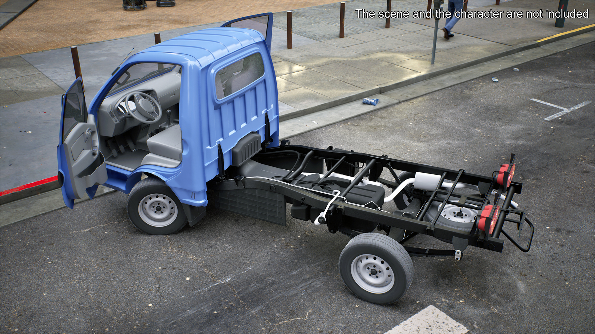 Mini Truck Bare Chassis Blue Rigged for Cinema 4D 3D model