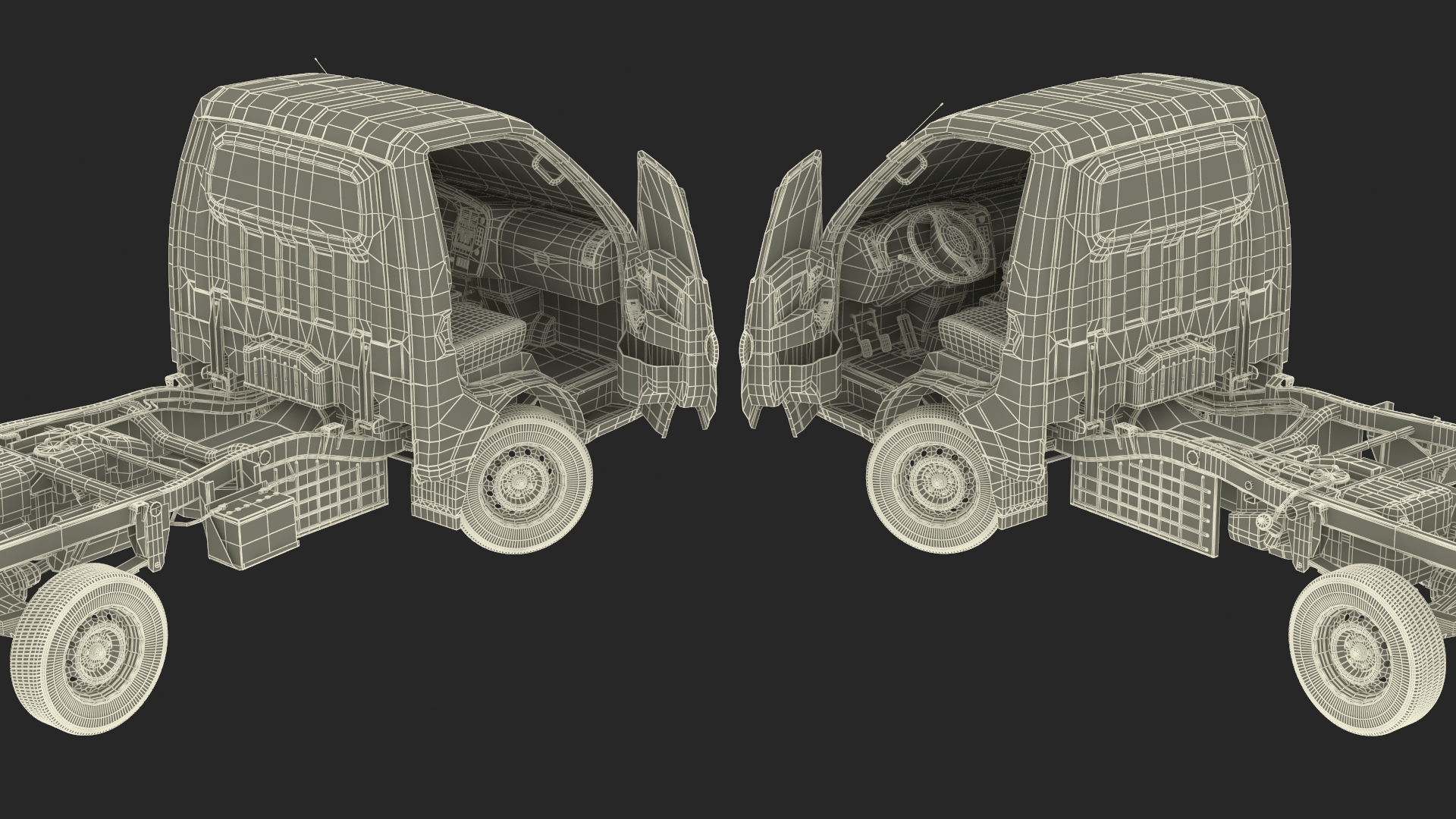 Mini Truck Bare Chassis Blue Rigged for Cinema 4D 3D model