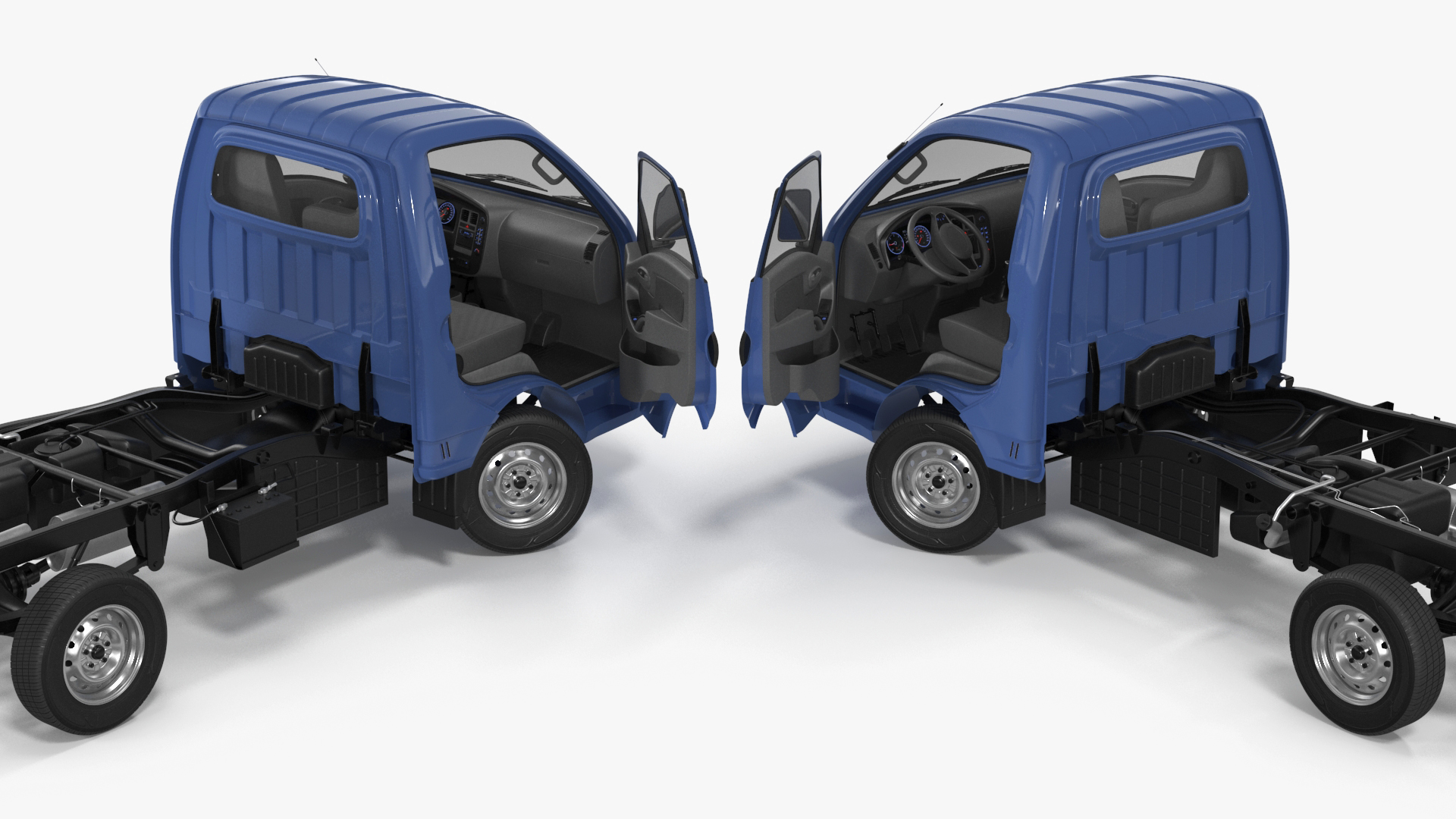 Mini Truck Bare Chassis Blue Rigged for Cinema 4D 3D model