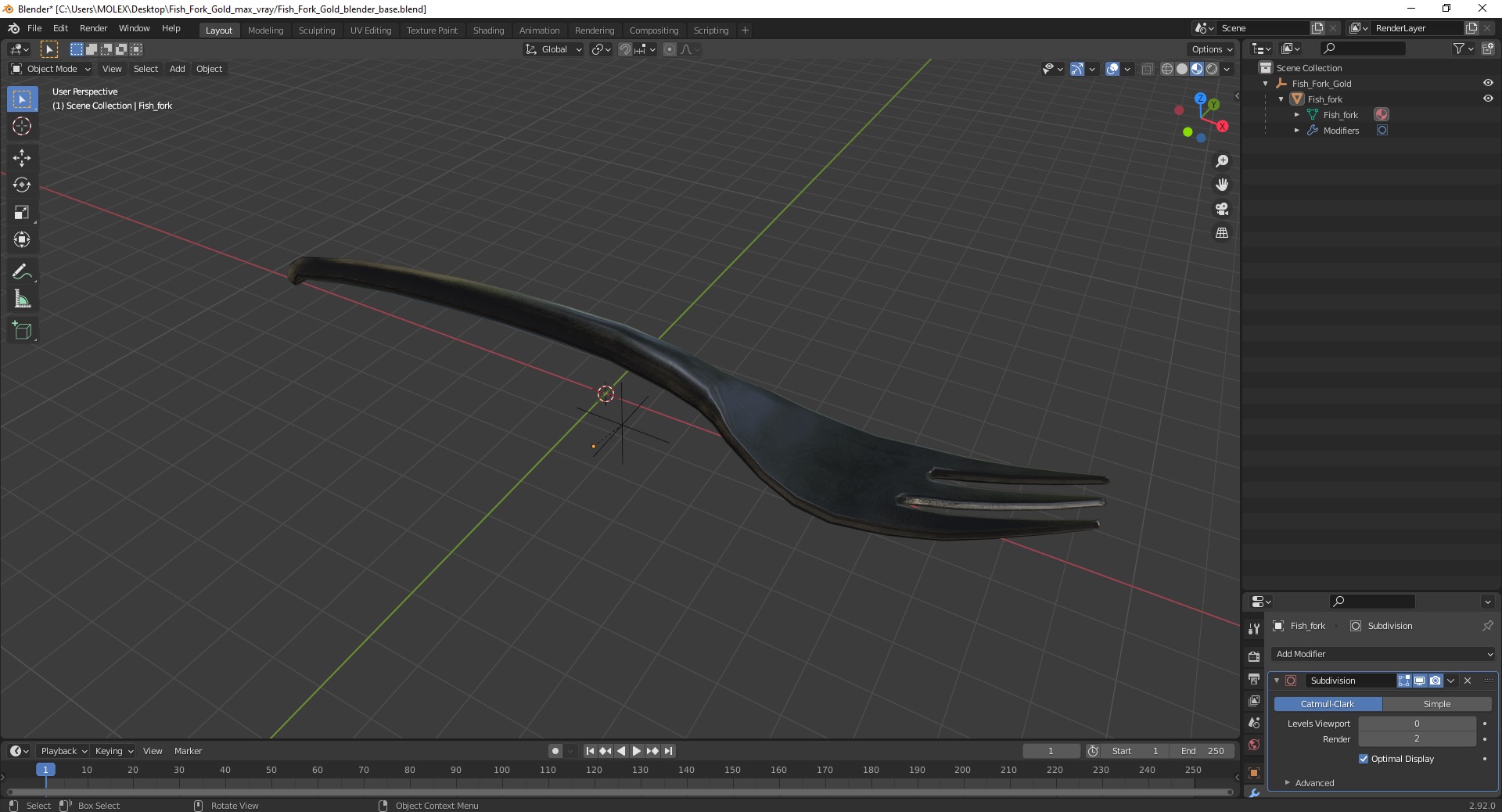 Fish Fork Gold 3D model