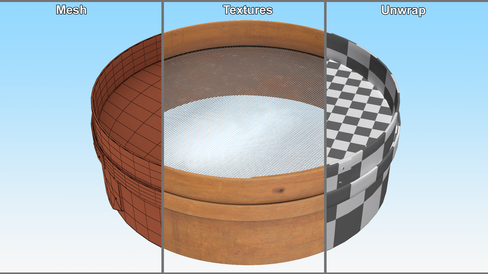 Wooden Mesh Sifter Old 3D