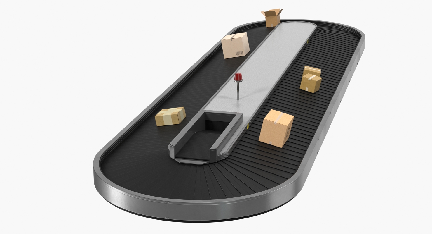 3D Belt Conveyor with Cardboard Boxes Rigged