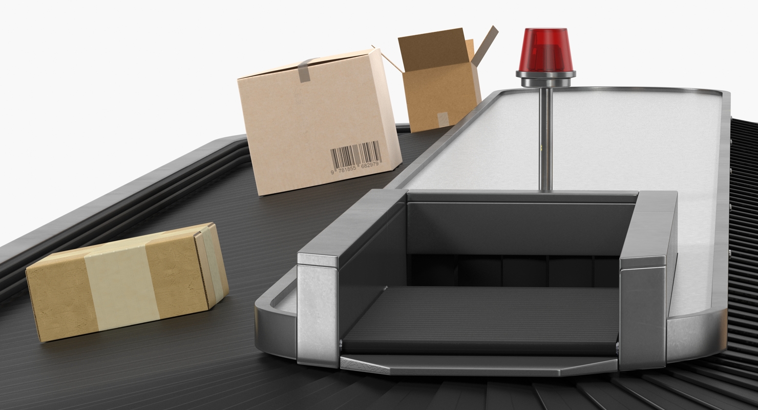 3D Belt Conveyor with Cardboard Boxes Rigged