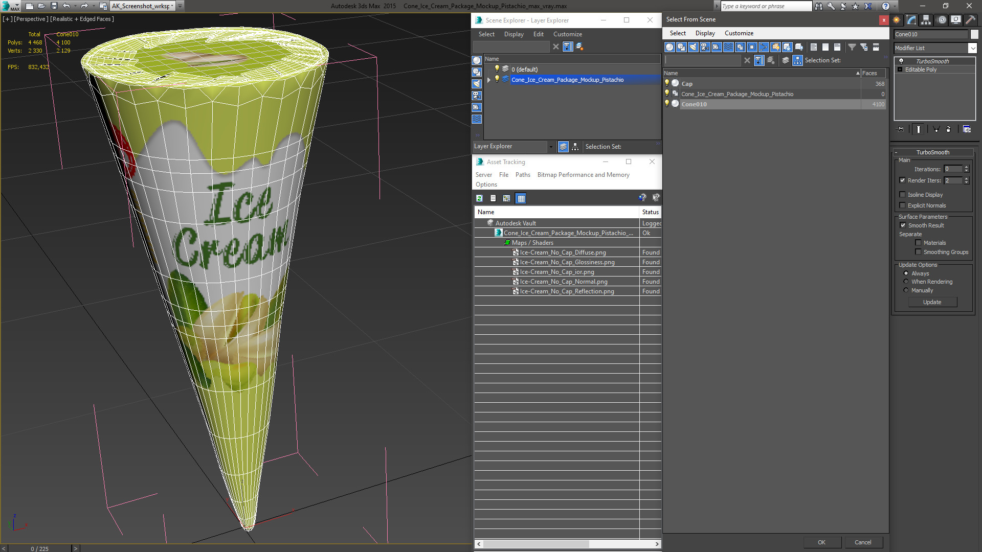 Cone Ice Cream Package Mockup Pistachio 3D model