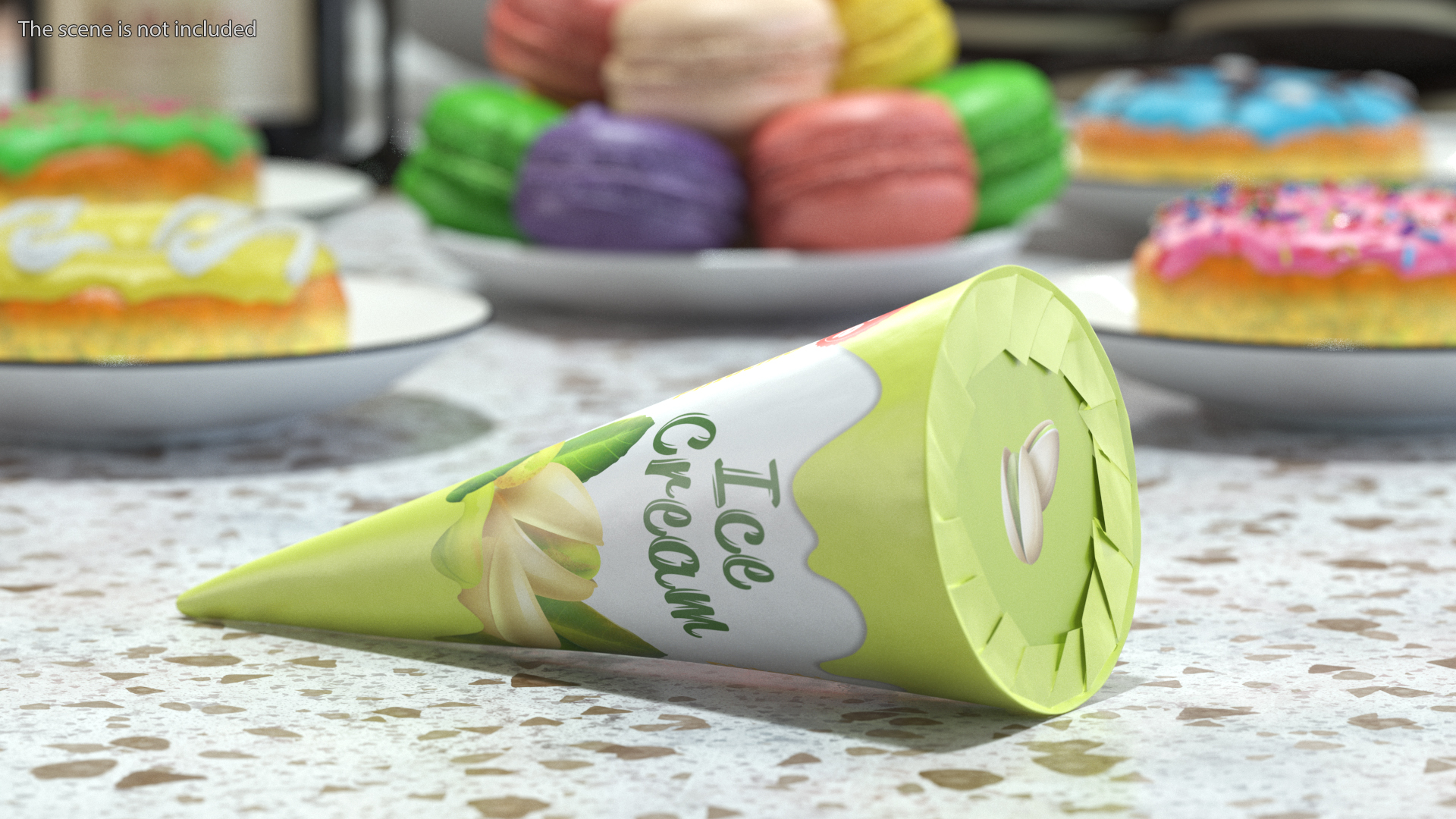Cone Ice Cream Package Mockup Pistachio 3D model