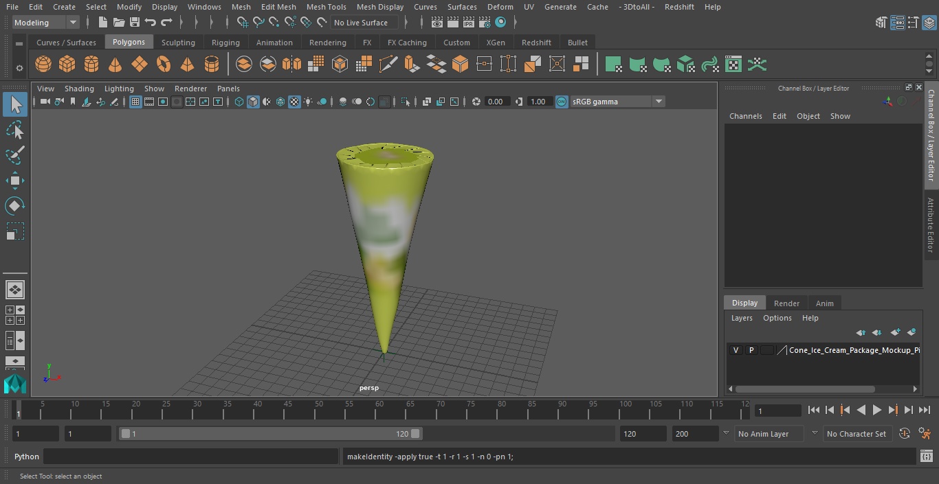 Cone Ice Cream Package Mockup Pistachio 3D model