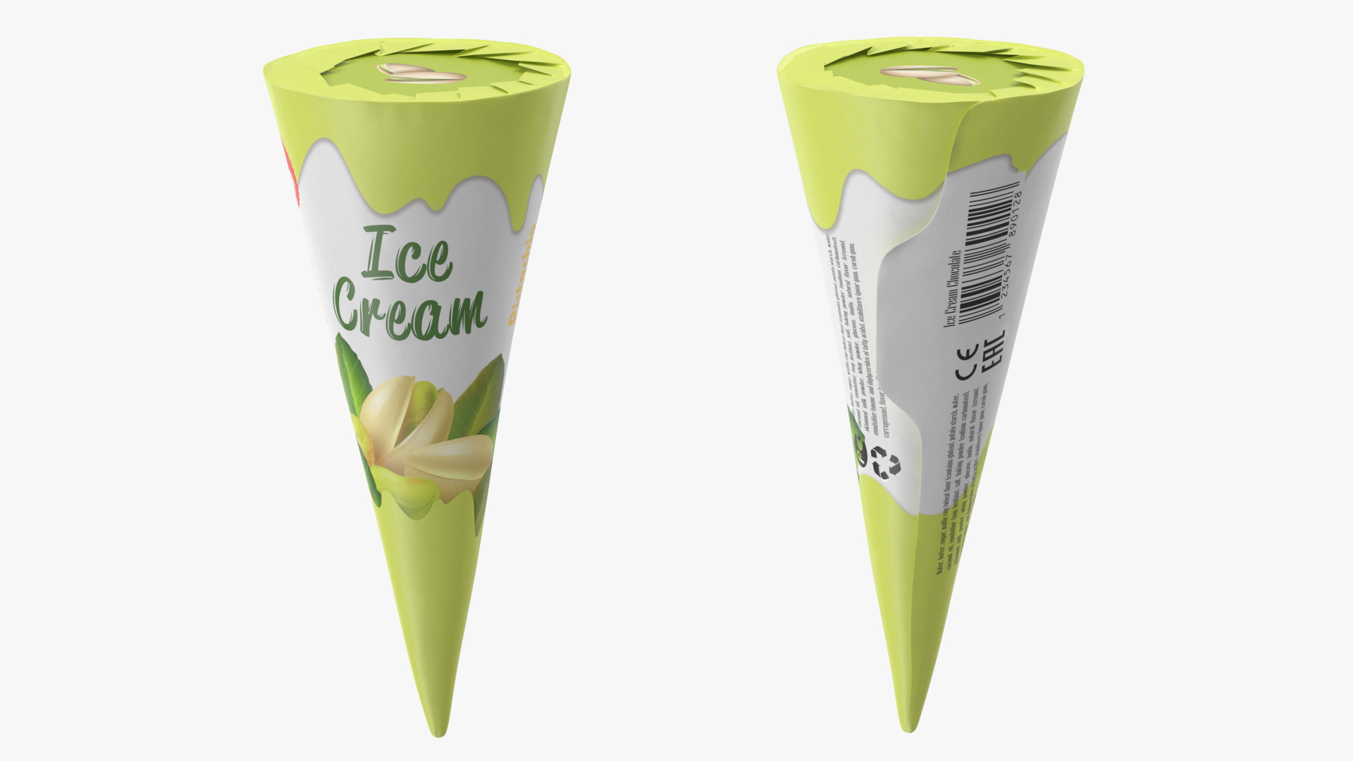 Cone Ice Cream Package Mockup Pistachio 3D model