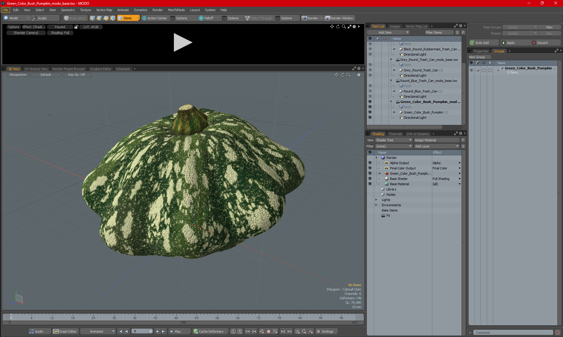 Green Color Bush Pumpkin 3D model