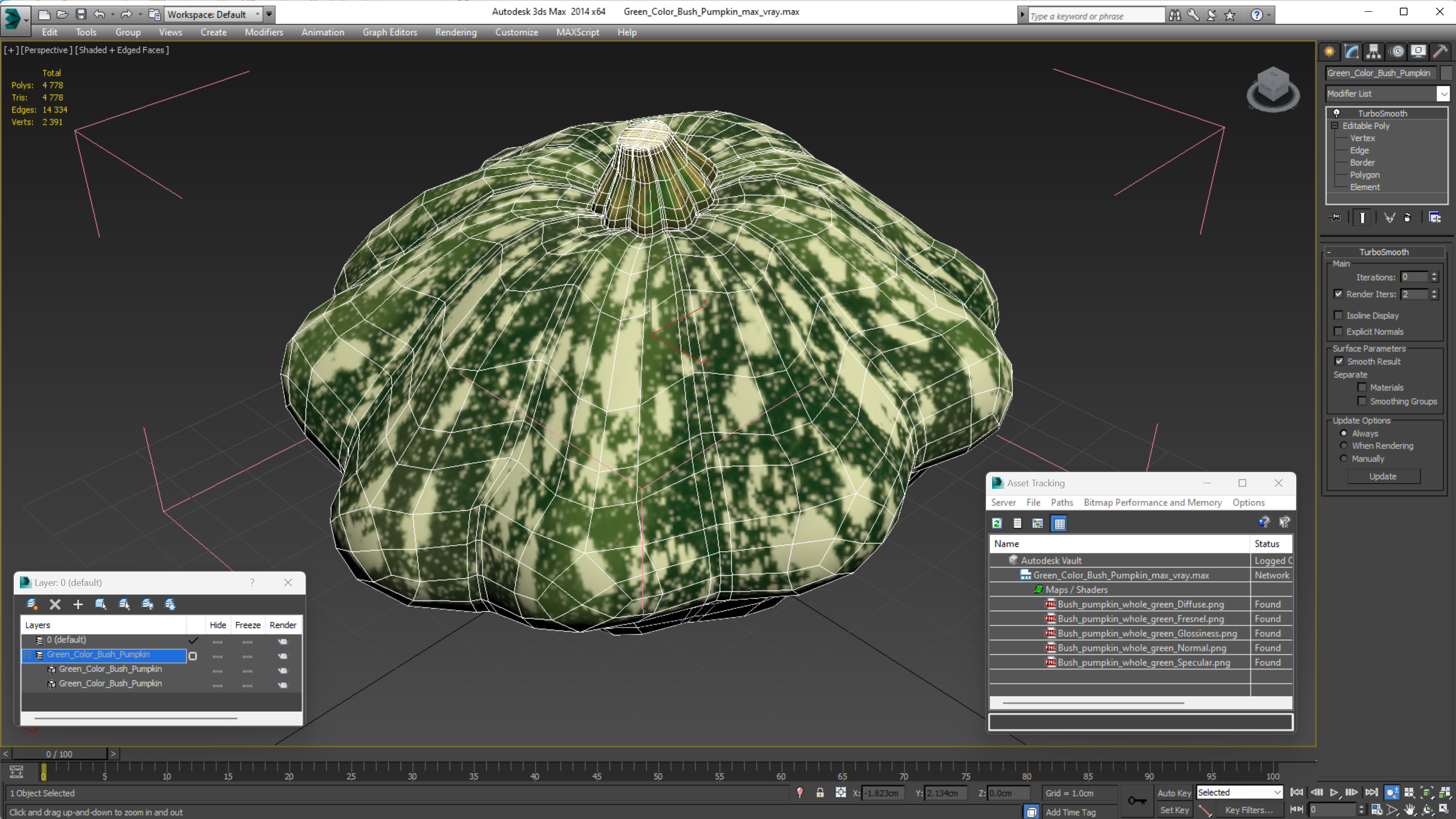 Green Color Bush Pumpkin 3D model
