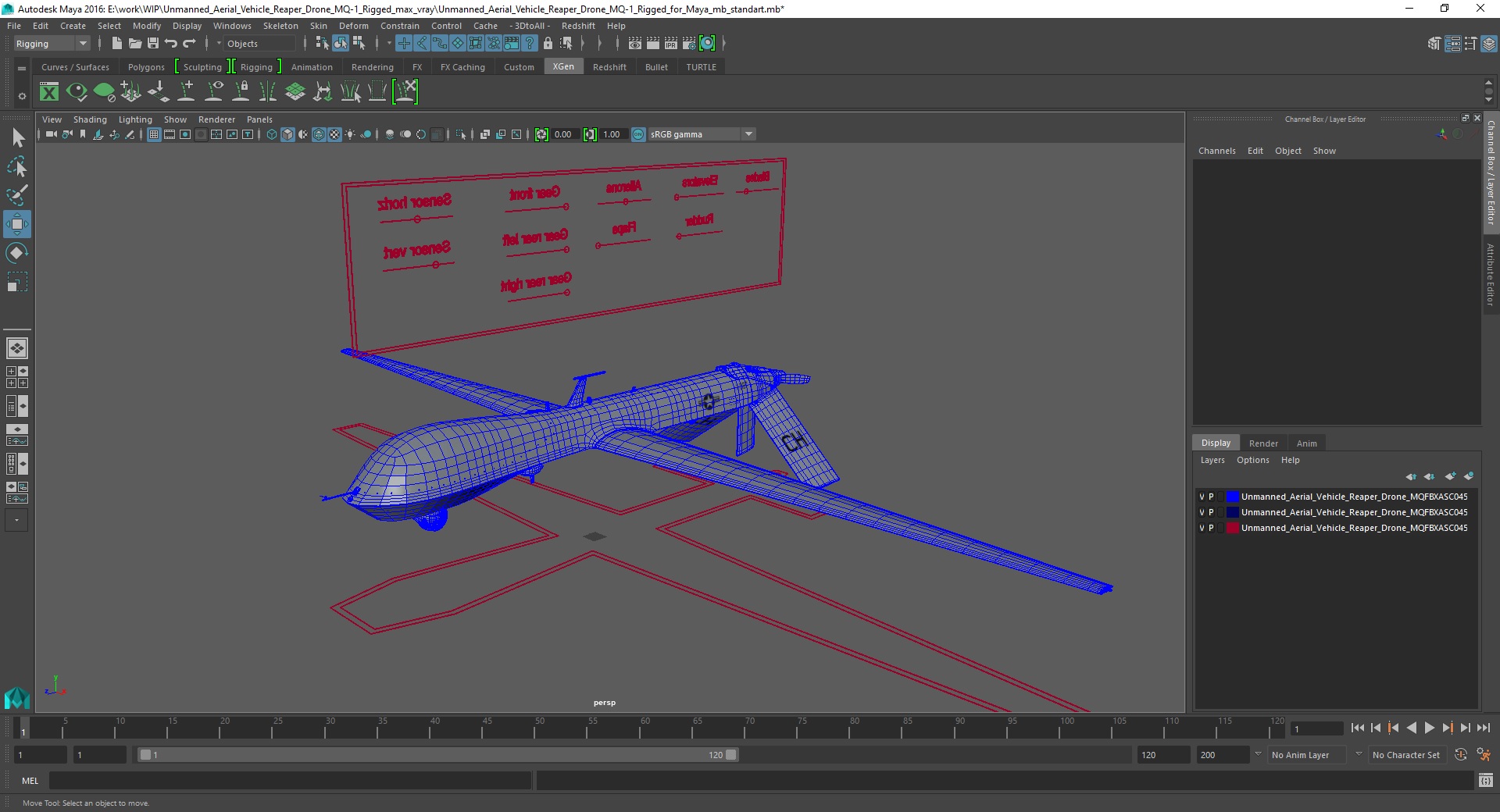 Unmanned Aerial Vehicle Reaper Drone MQ-1 Rigged for Maya 3D