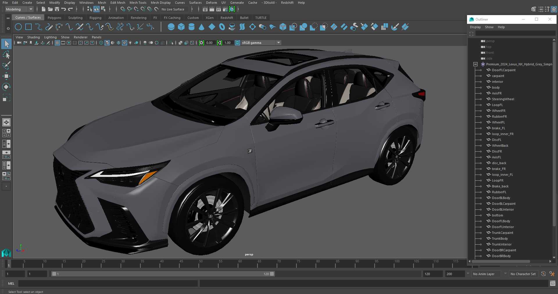Premium 2024 Lexus NX Hybrid Grey Simple Interior 3D model