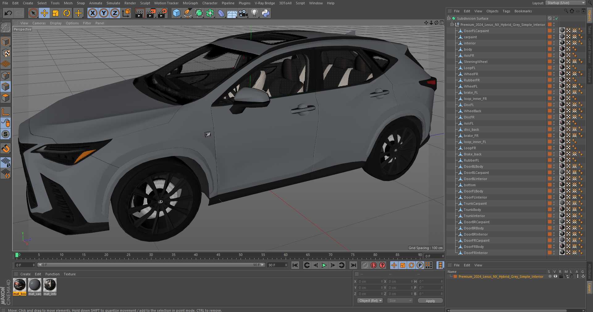 Premium 2024 Lexus NX Hybrid Grey Simple Interior 3D model