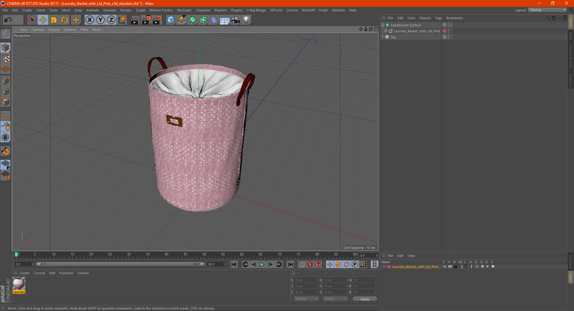 3D Laundry Basket with Lid Pink model