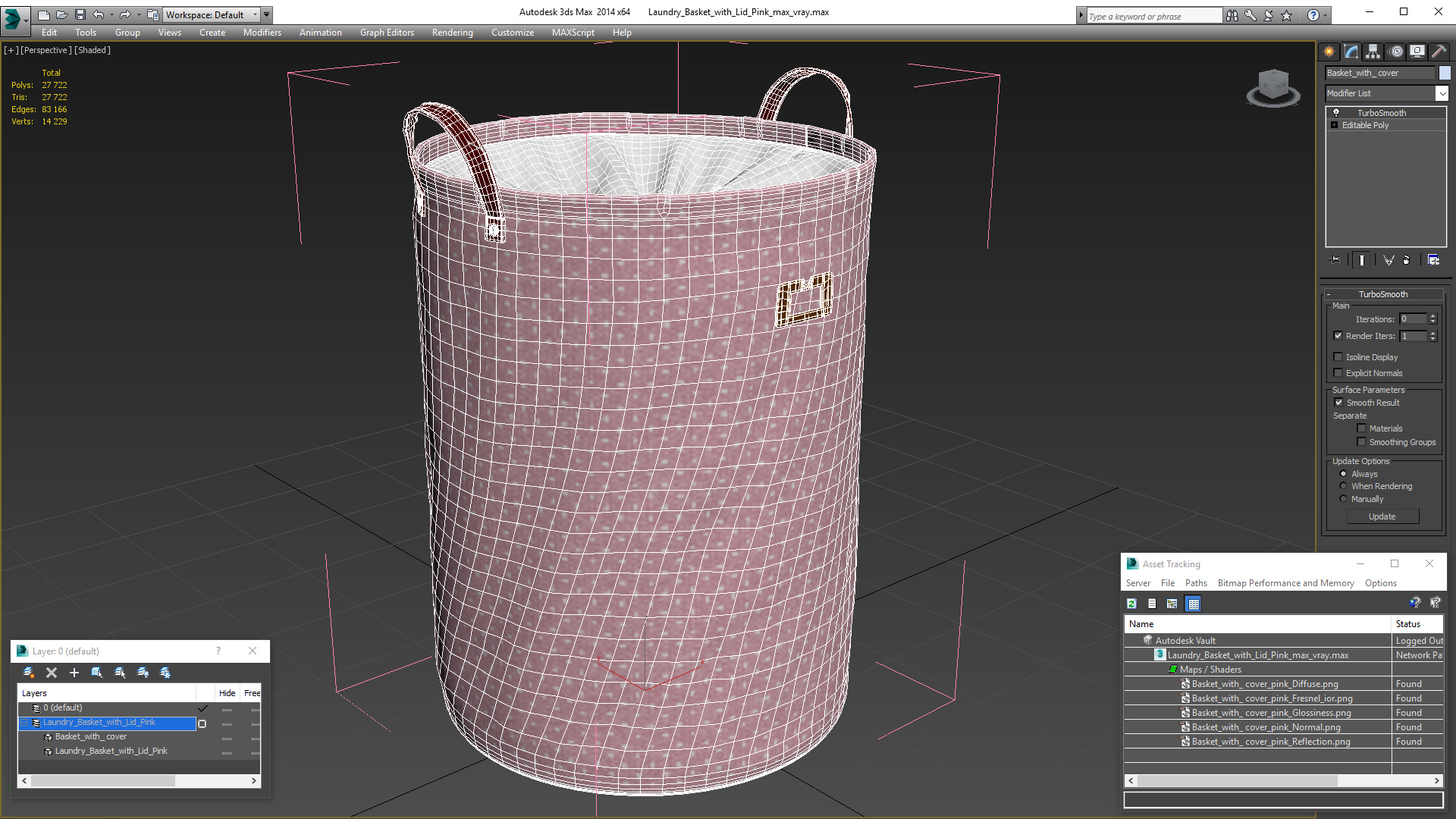 3D Laundry Basket with Lid Pink model