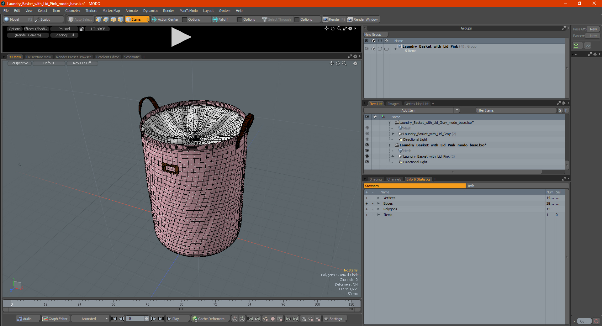 3D Laundry Basket with Lid Pink model