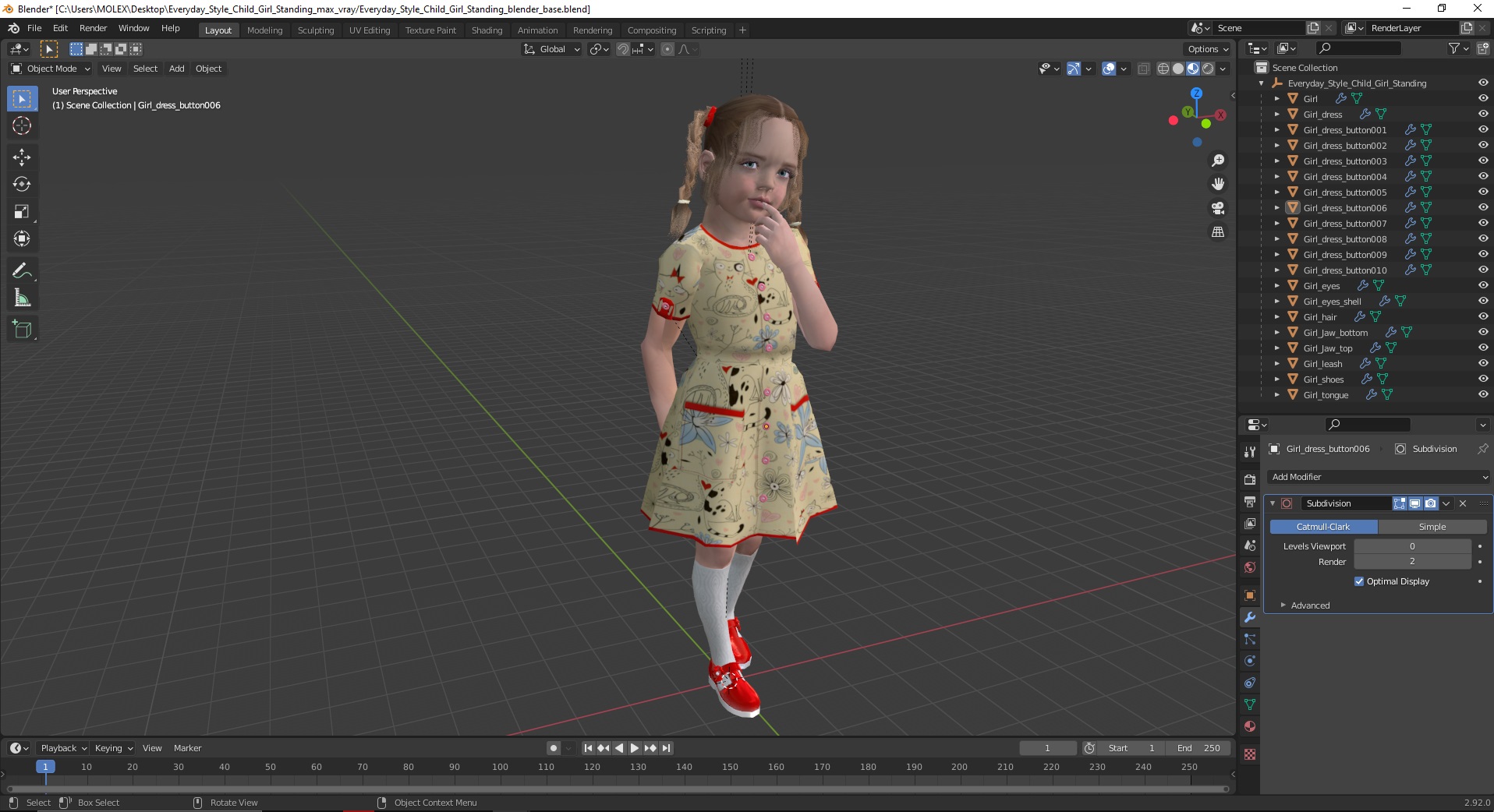 Everyday Style Child Girl Standing 3D model