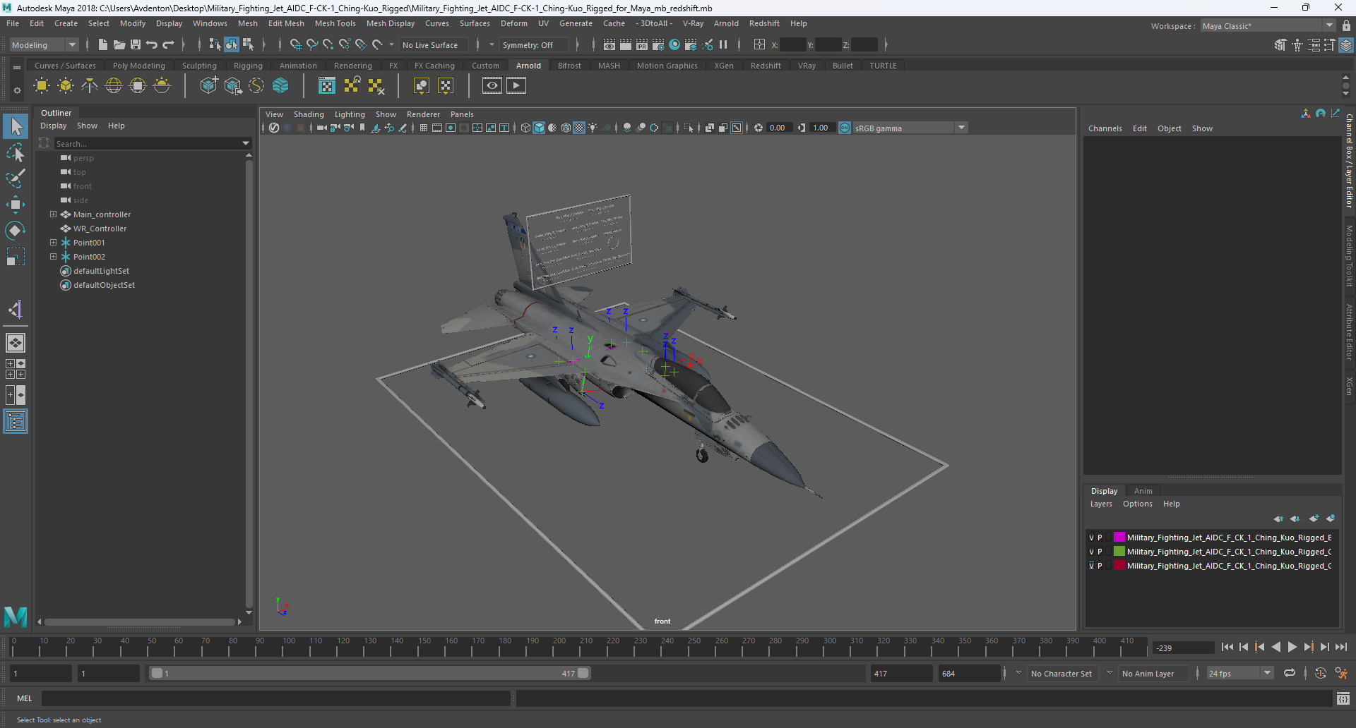 Military Fighting Jet AIDC F-CK-1 Ching-Kuo Rigged for Maya 3D model