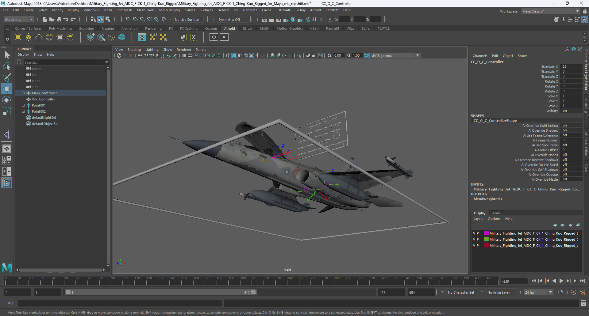 Military Fighting Jet AIDC F-CK-1 Ching-Kuo Rigged for Maya 3D model
