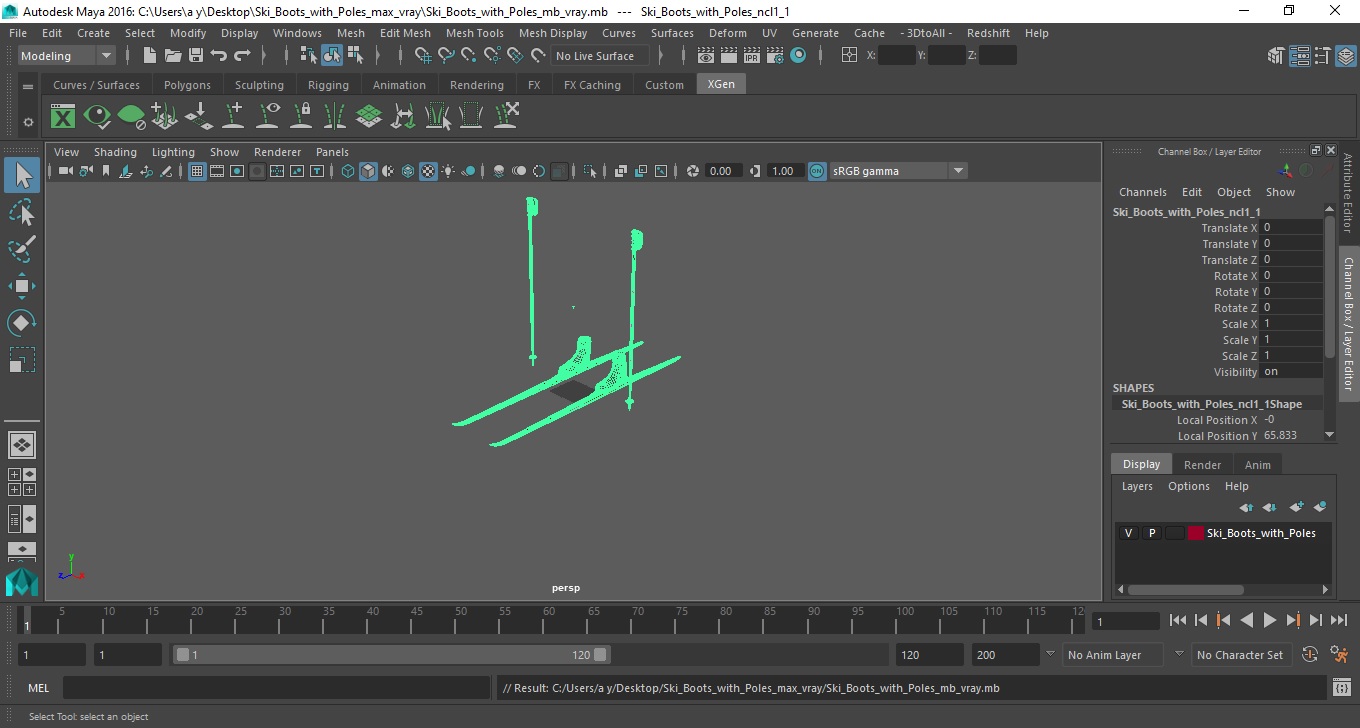 3D model Ski Boots with Poles