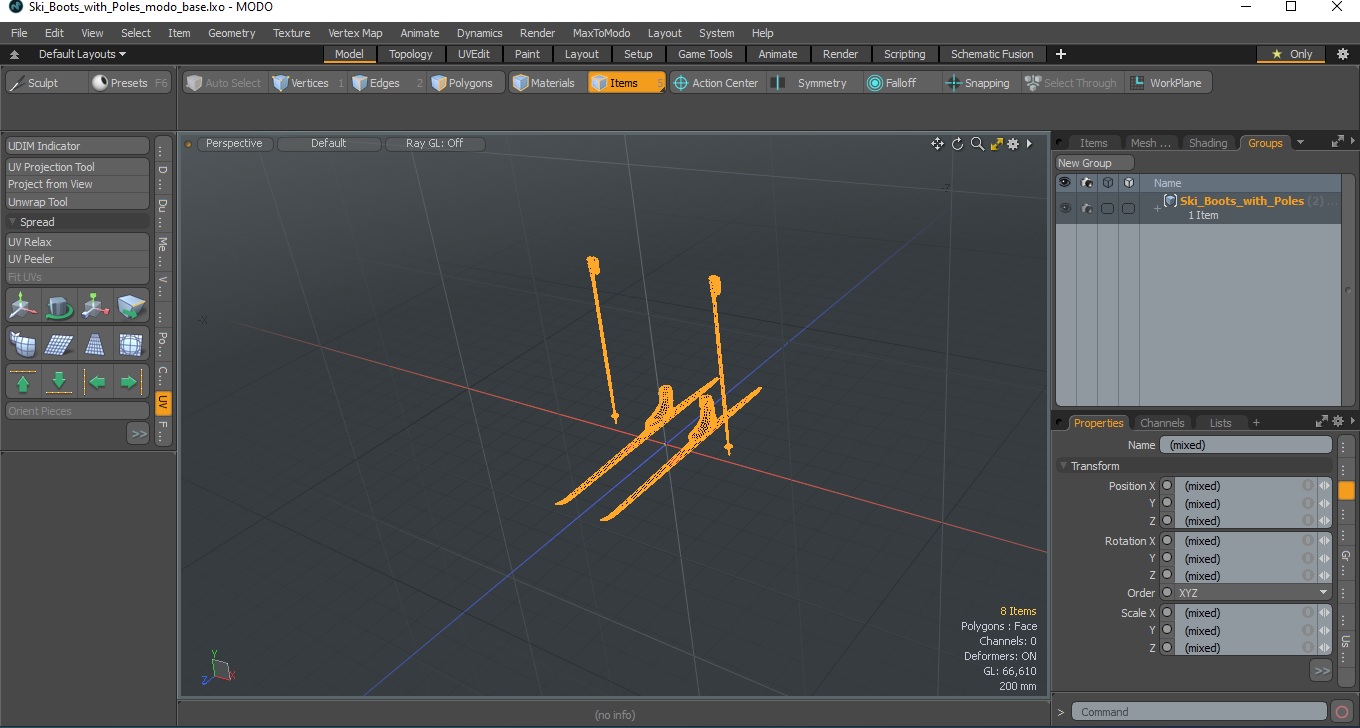 3D model Ski Boots with Poles