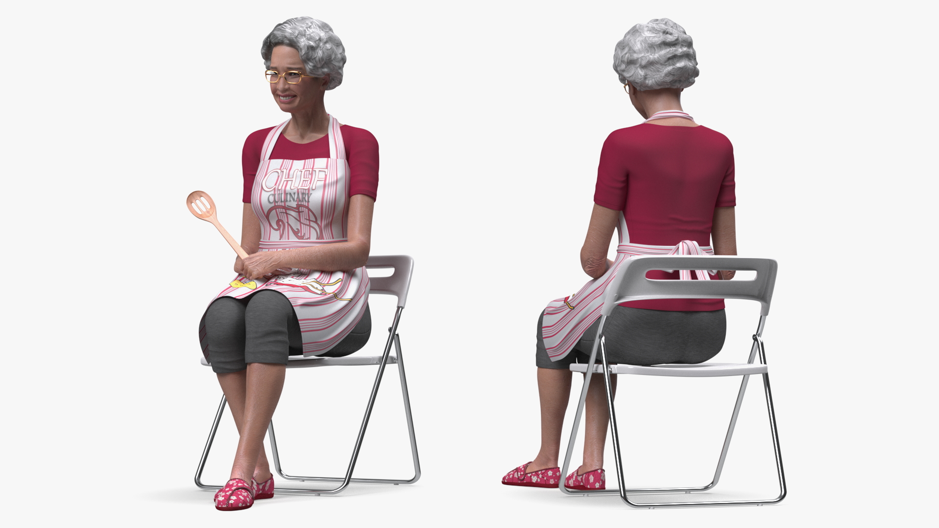 3D Cook Style Asian Old Lady Sitting model