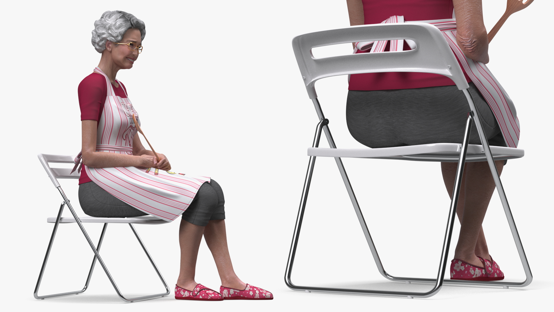 3D Cook Style Asian Old Lady Sitting model