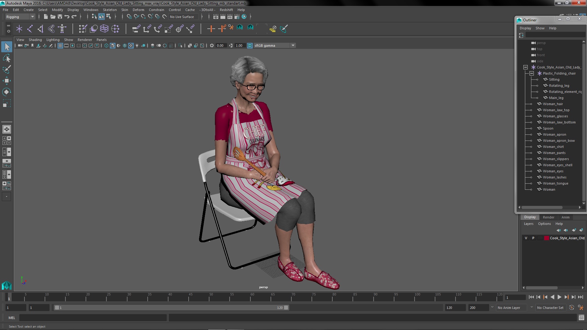 3D Cook Style Asian Old Lady Sitting model