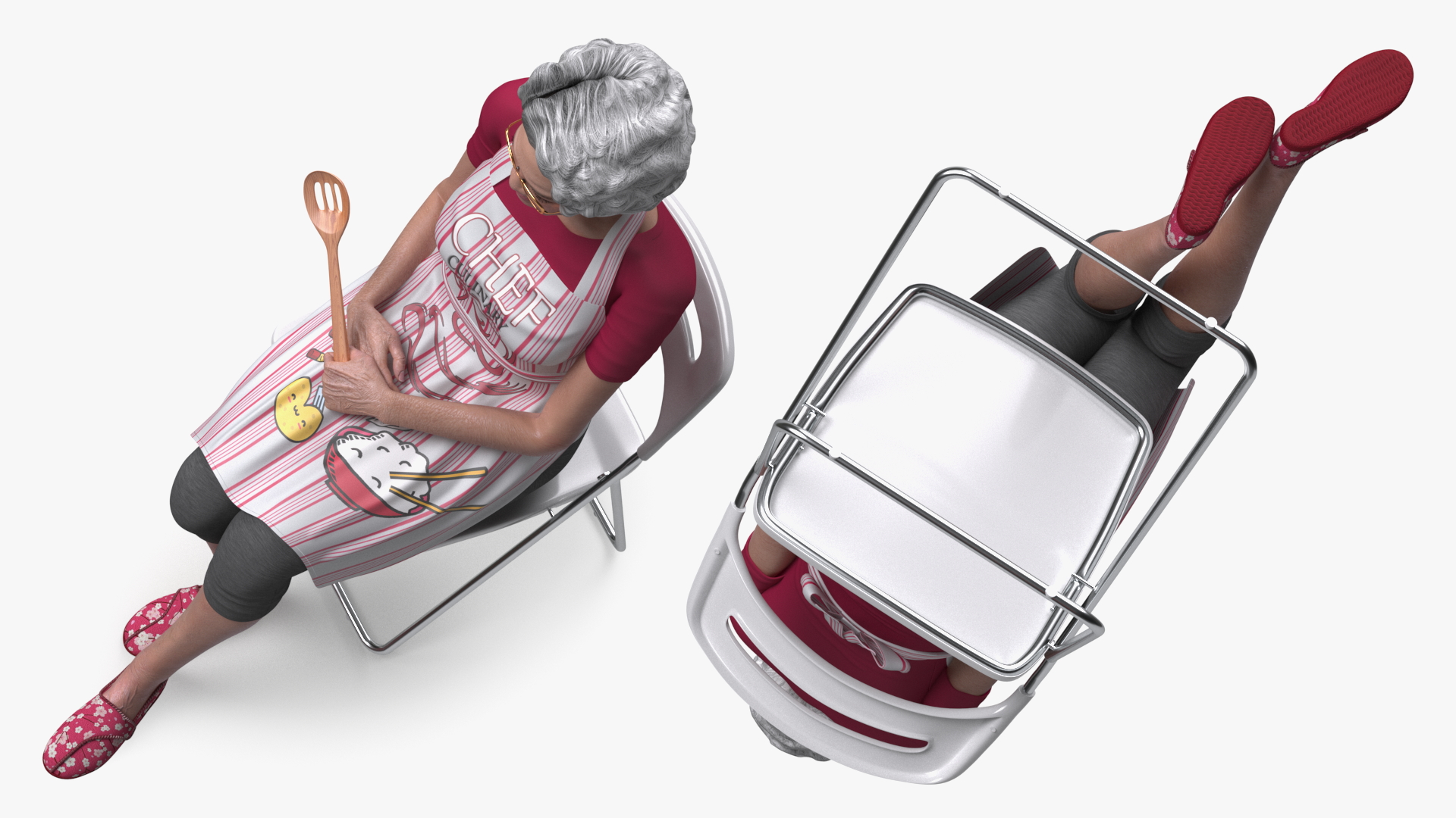 3D Cook Style Asian Old Lady Sitting model