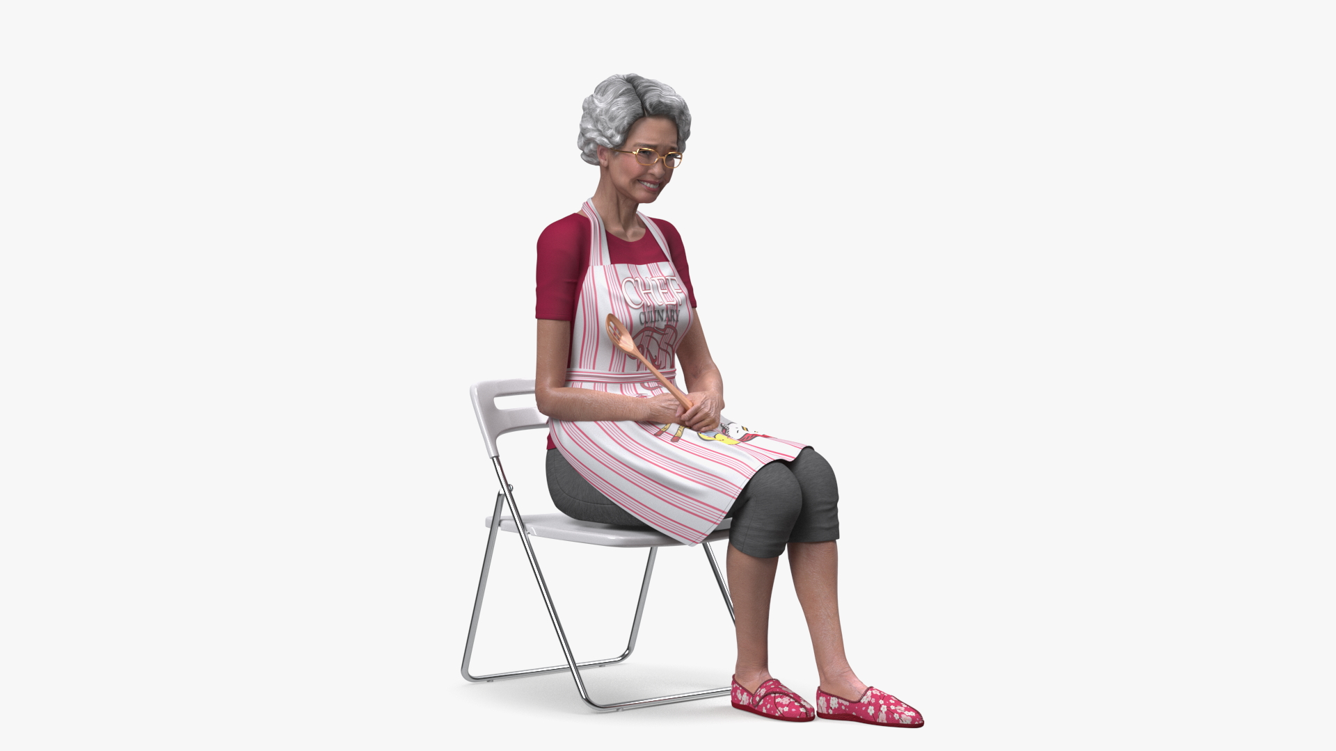 3D Cook Style Asian Old Lady Sitting model