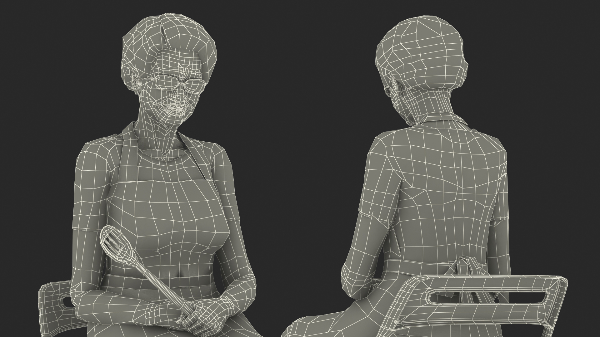 3D Cook Style Asian Old Lady Sitting model
