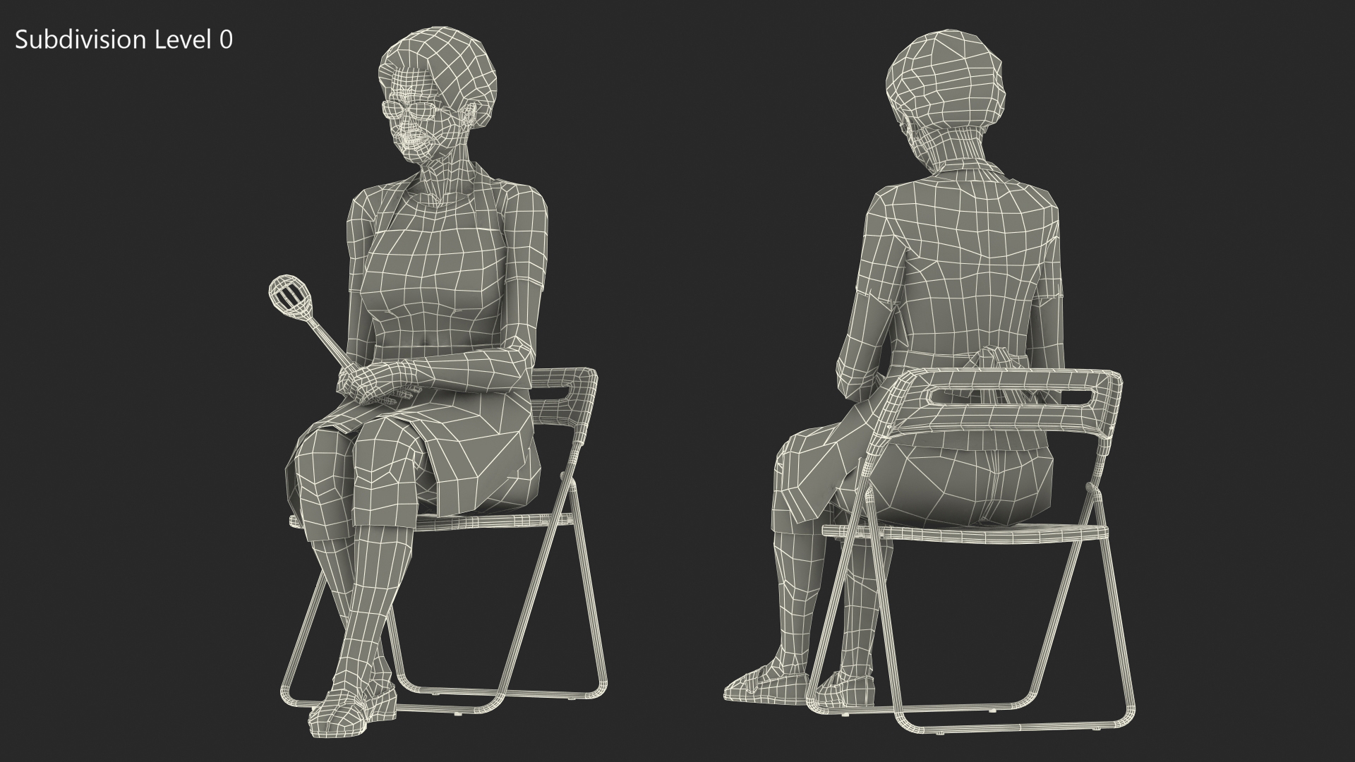 3D Cook Style Asian Old Lady Sitting model