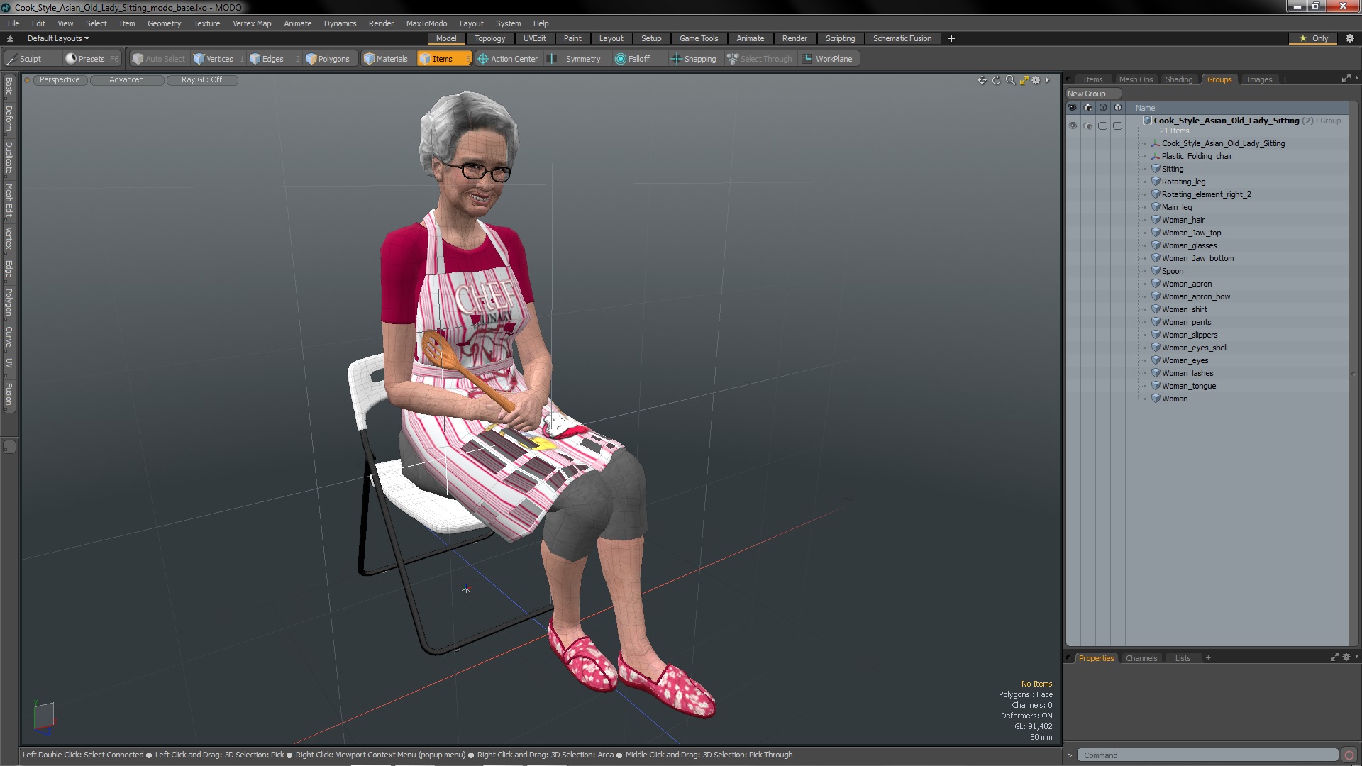 3D Cook Style Asian Old Lady Sitting model