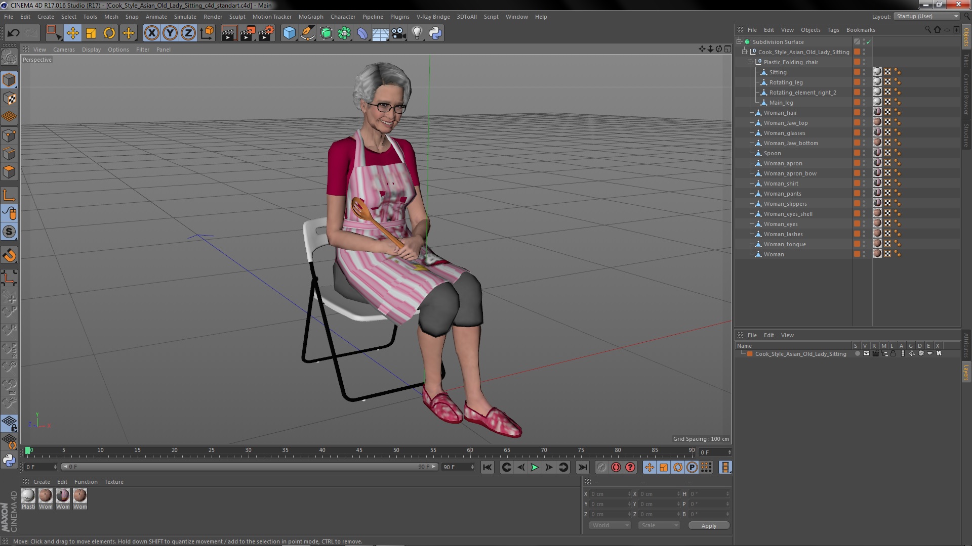 3D Cook Style Asian Old Lady Sitting model
