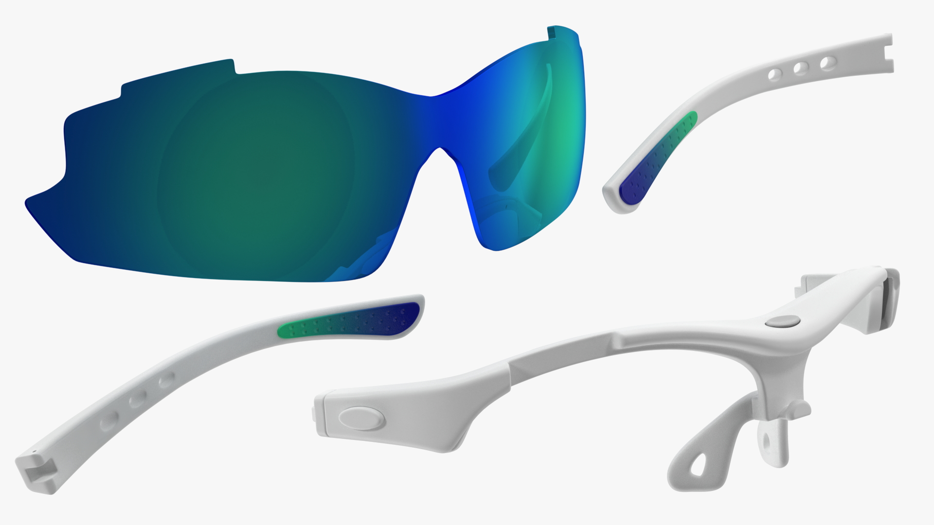 3D White Sport Eyeglasses Green Glasses