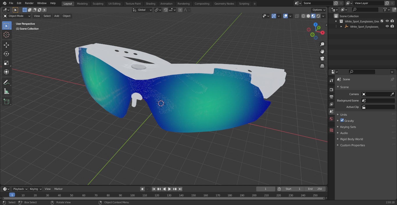 3D White Sport Eyeglasses Green Glasses