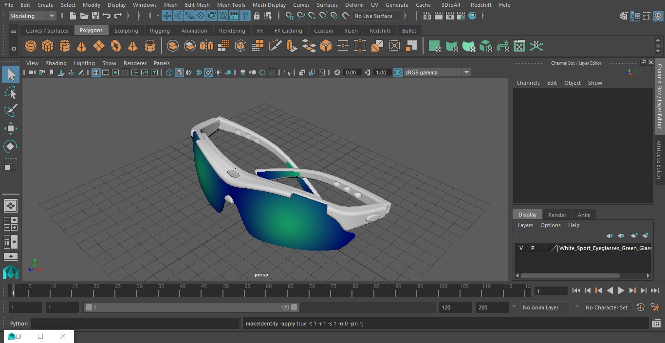 3D White Sport Eyeglasses Green Glasses