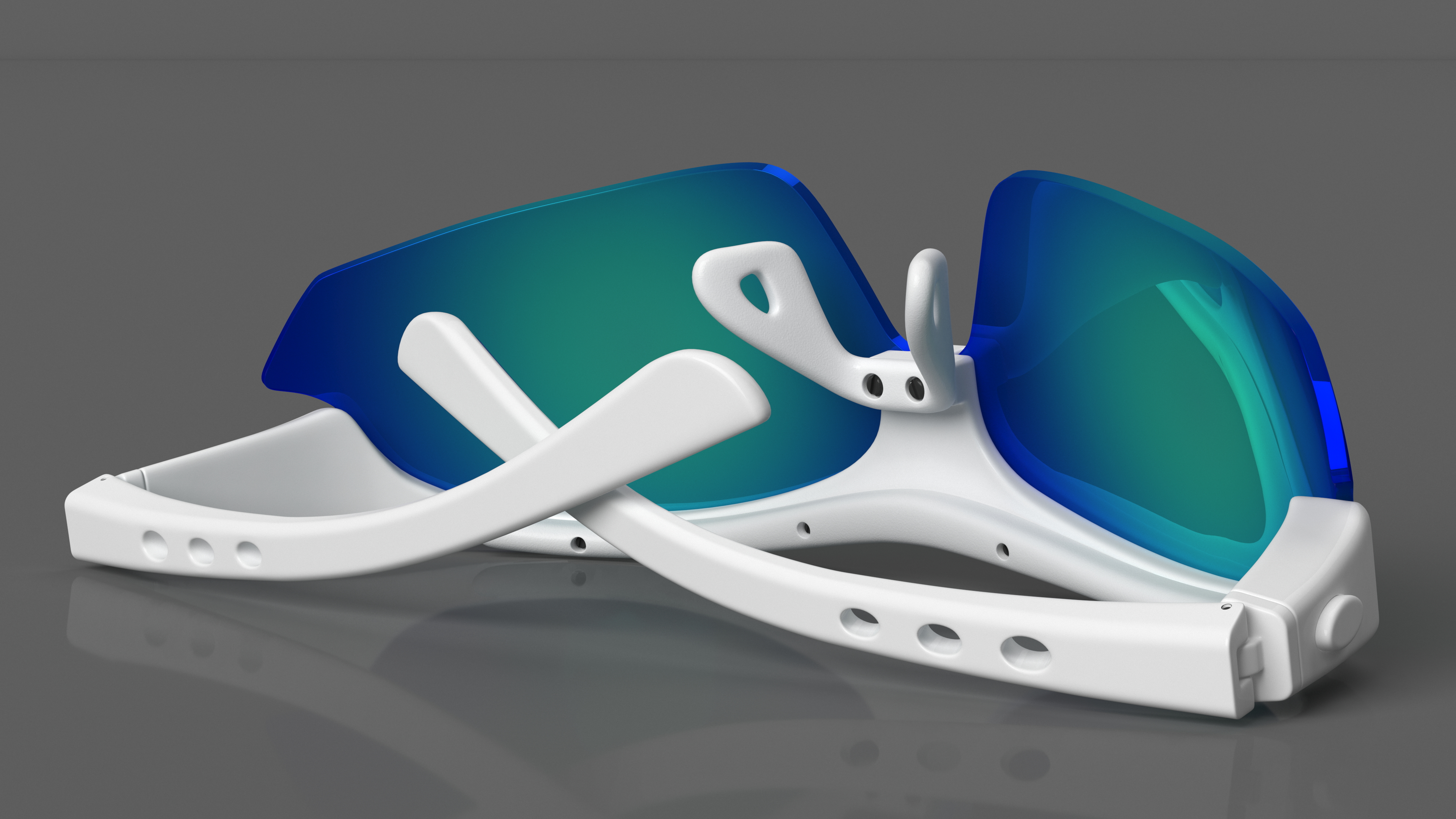 3D White Sport Eyeglasses Green Glasses